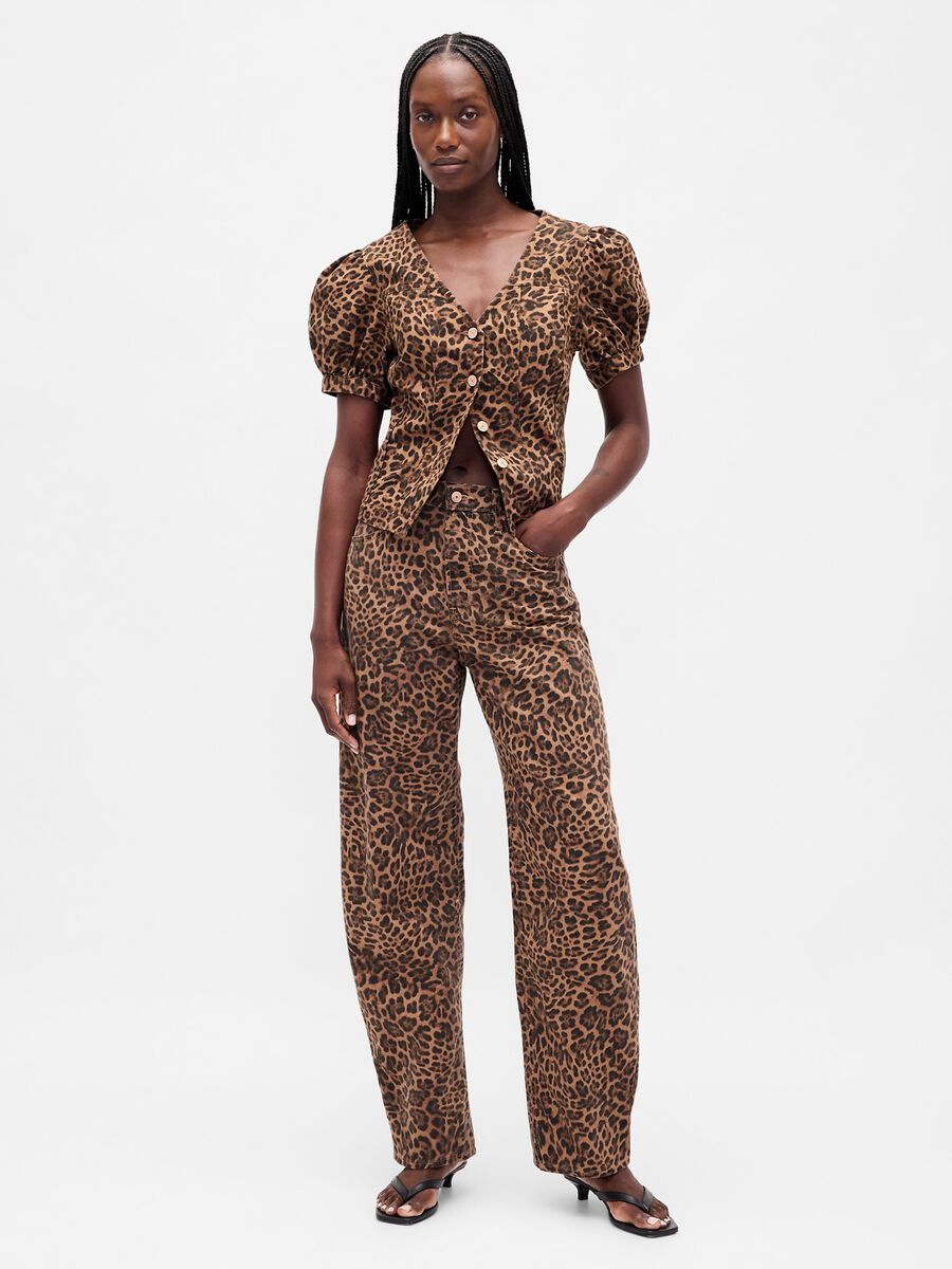 Camicia marrone con stampa leopardata a maniche corte Donna_4