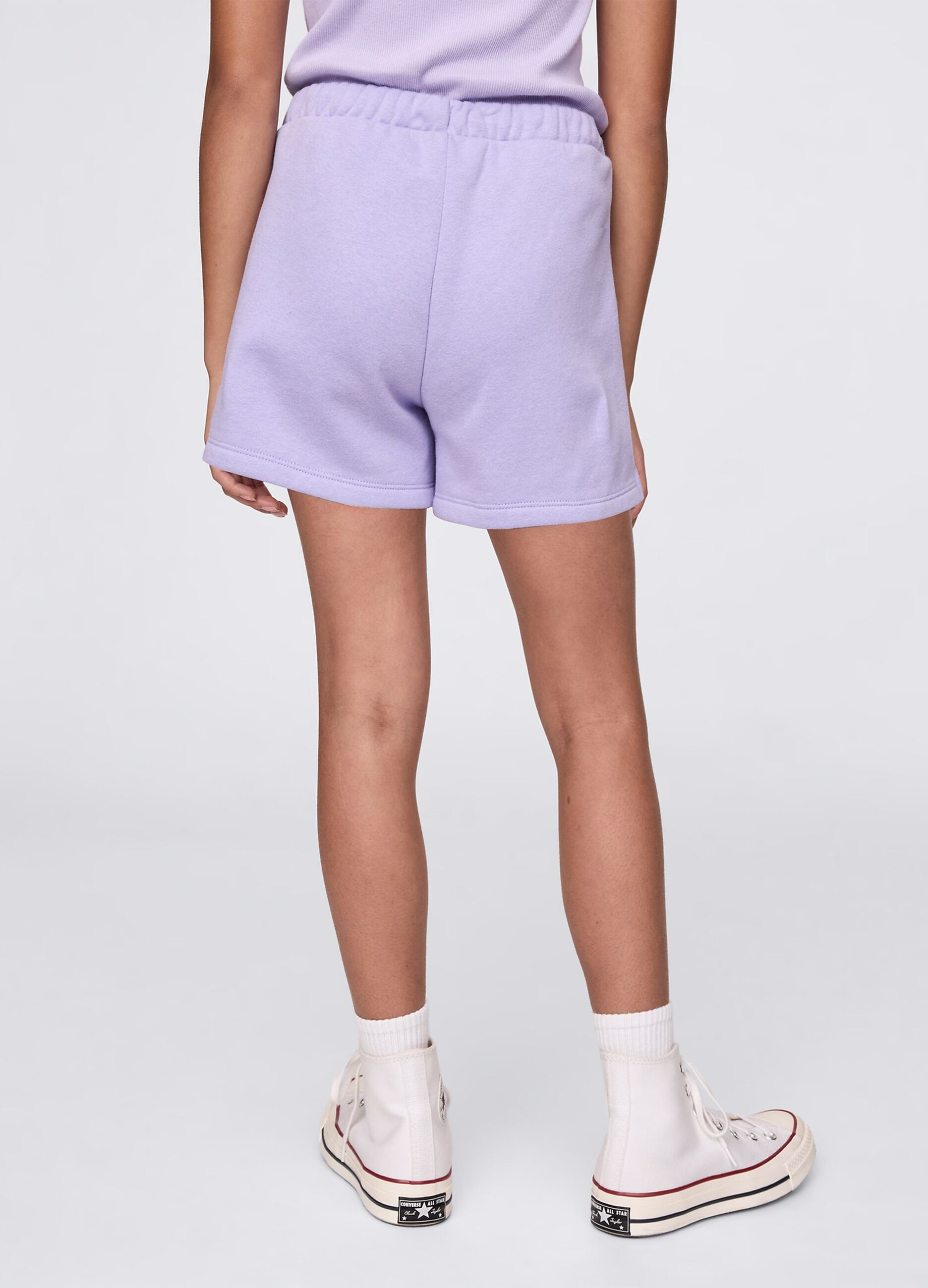 Shorts viola con coulisse e stampa logo_2