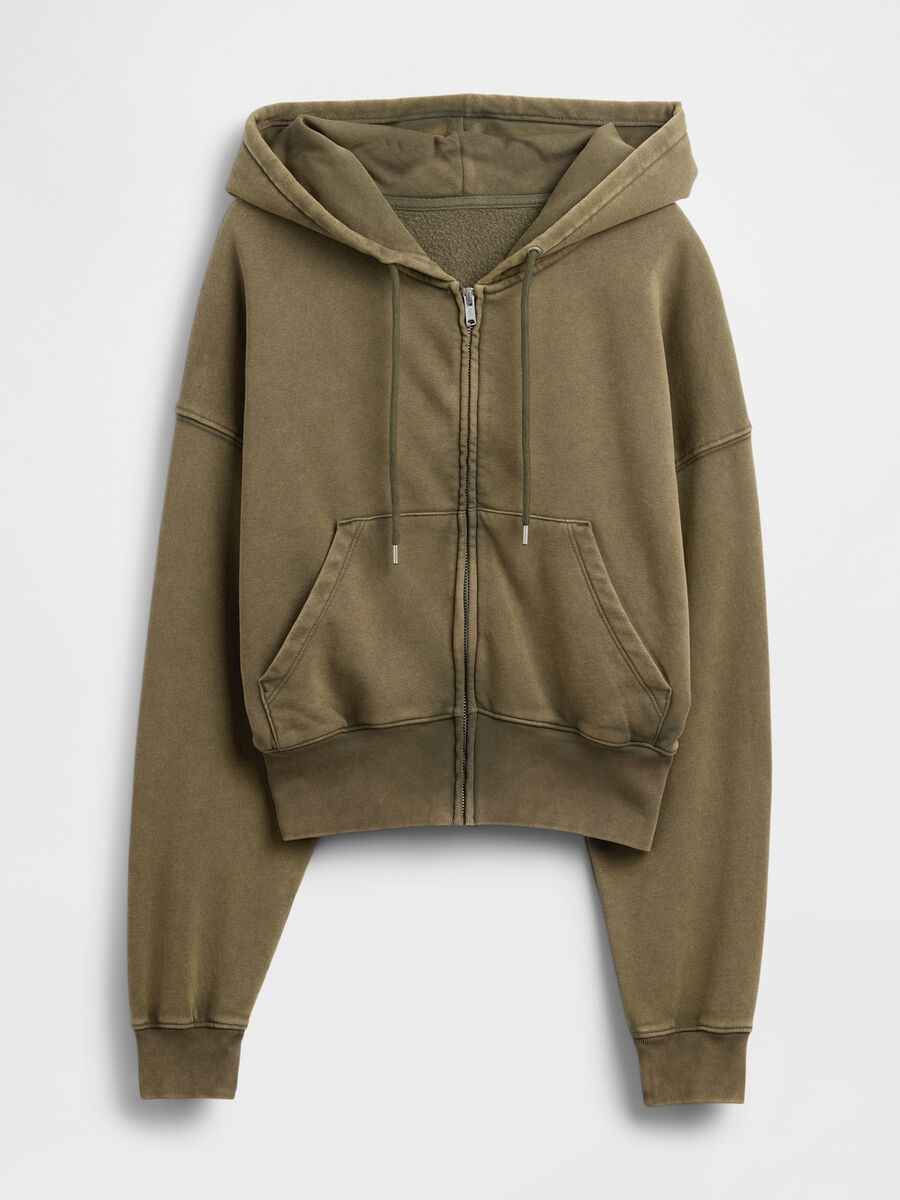 Felpa verde con cappuccio e zip Donna_3