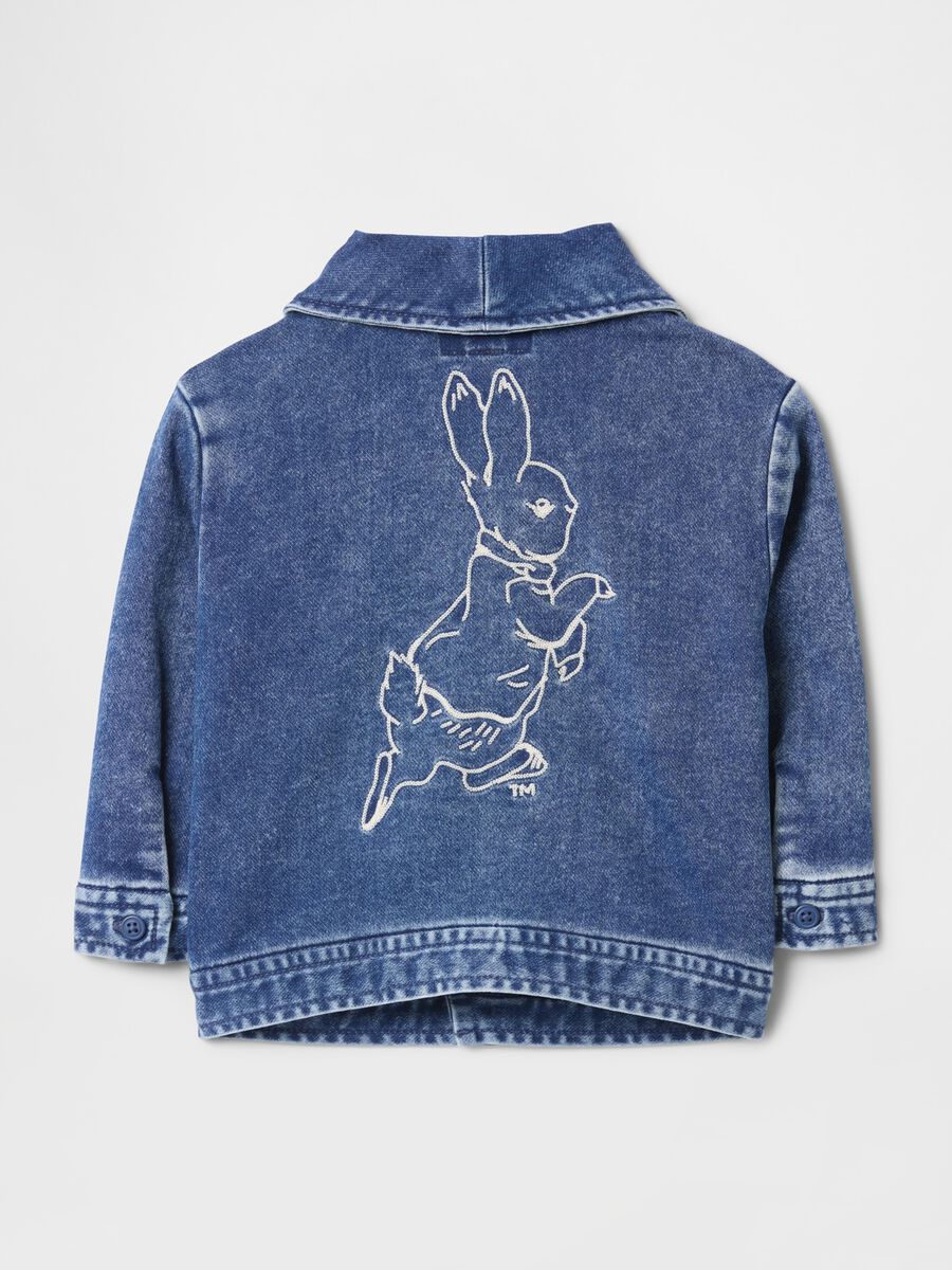 Giacca blu denim con ricamo Peter Rabbit Newborn Boy_1