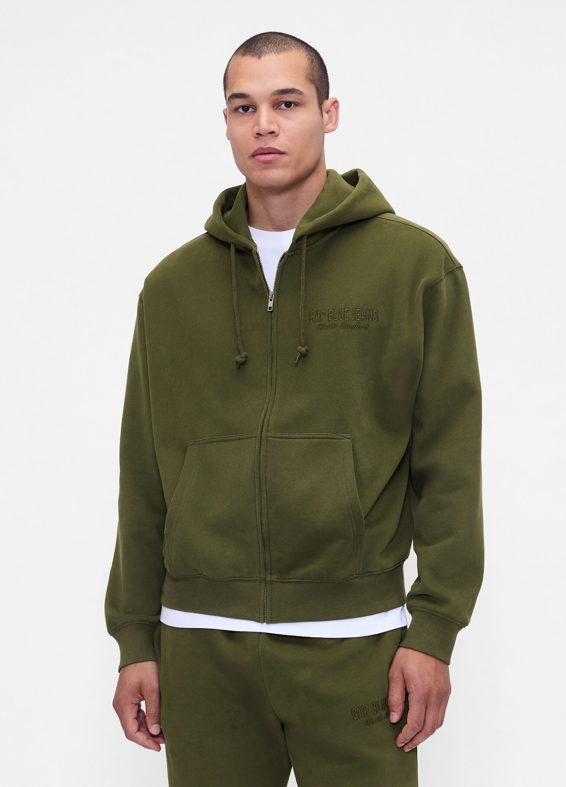 Felpa verde con cappuccio e zip intera