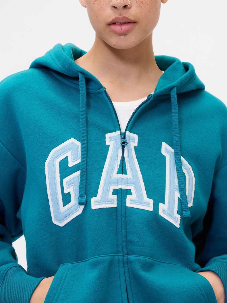 Felpa con cappuccio e zip intera Donna_3