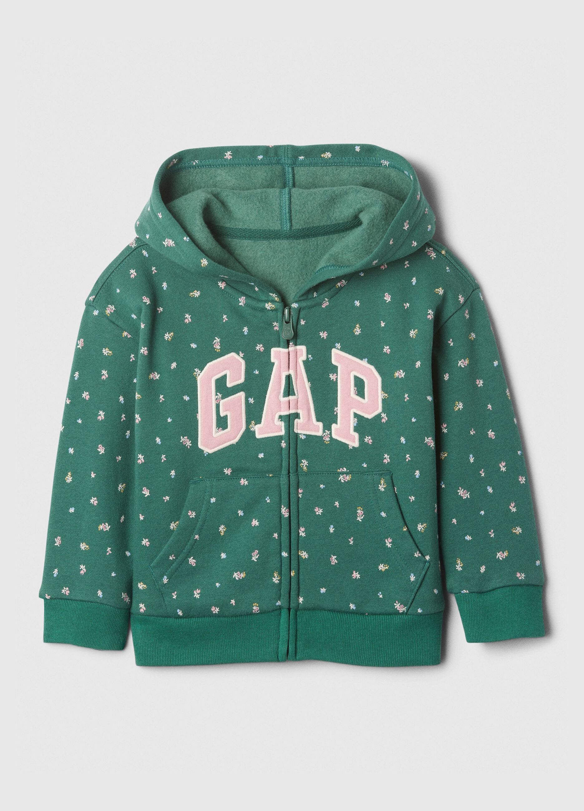 Full-zip floreale con cappuccio e ricamo logo