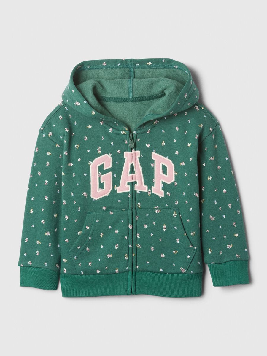 Full-zip floral hoodie with embroidered logo Baby Girl_0