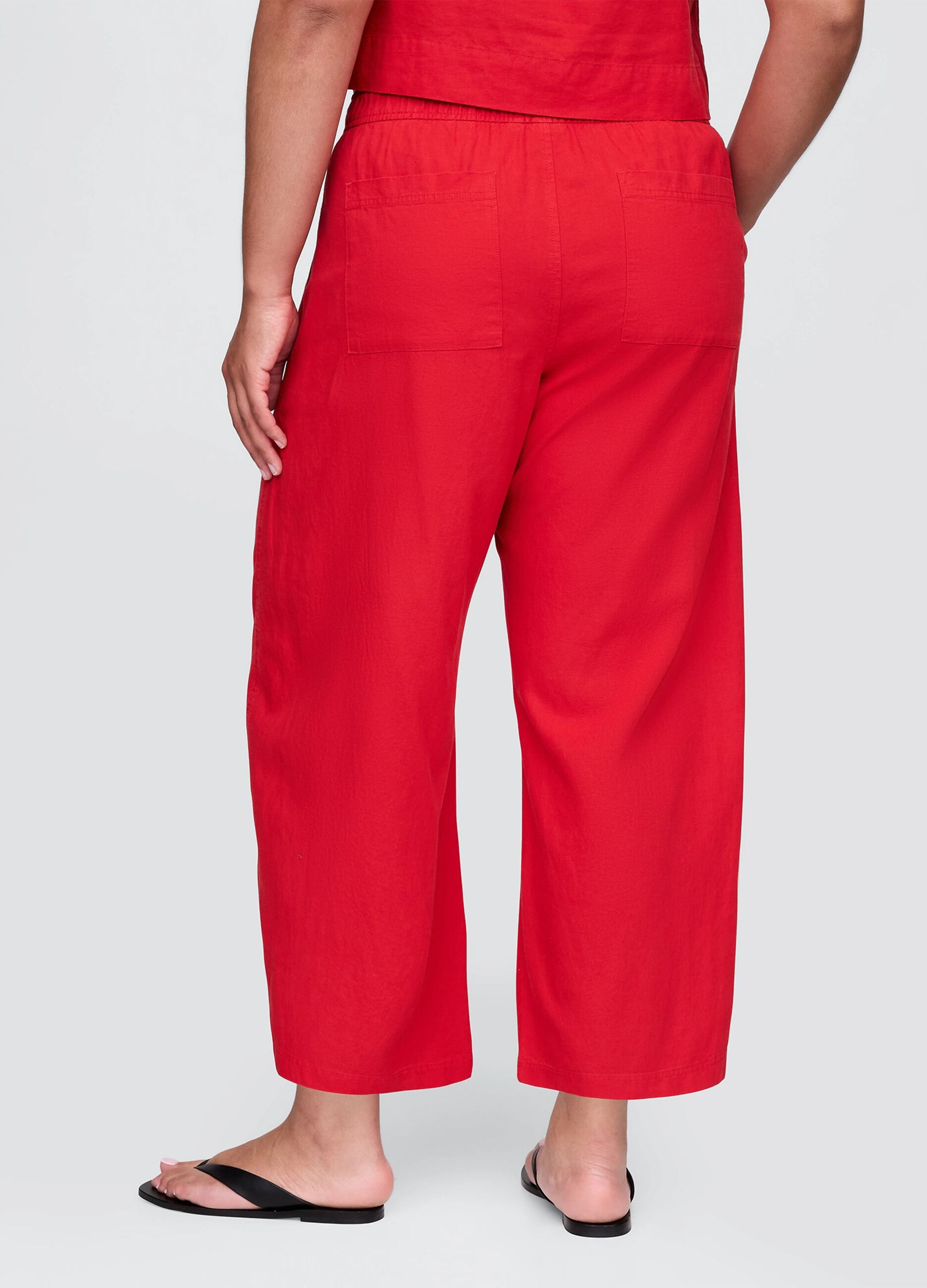 Pantaloni ampi rossi in lino e viscosa_5