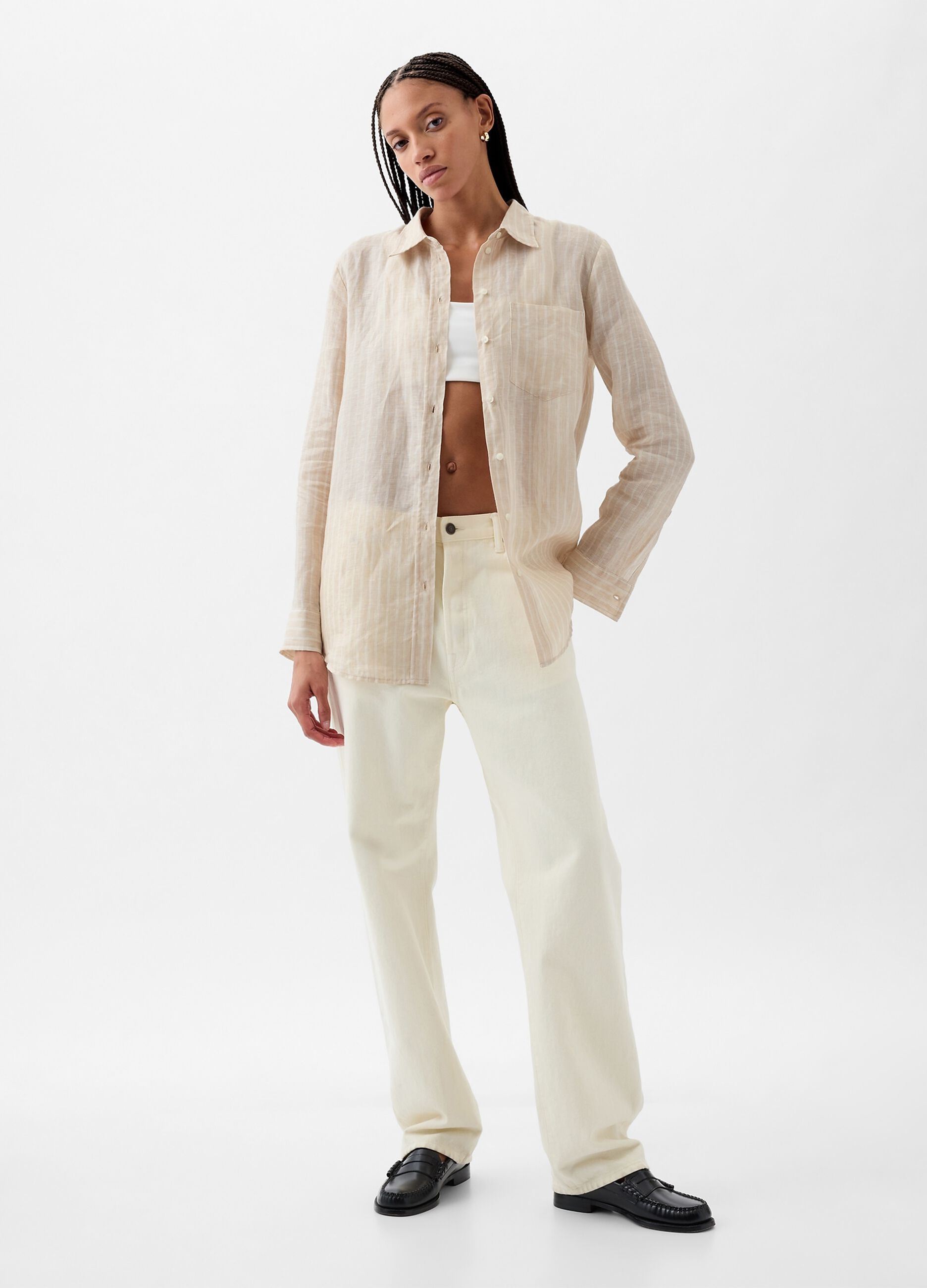 Camicia boyfriend fit in lino con tasca