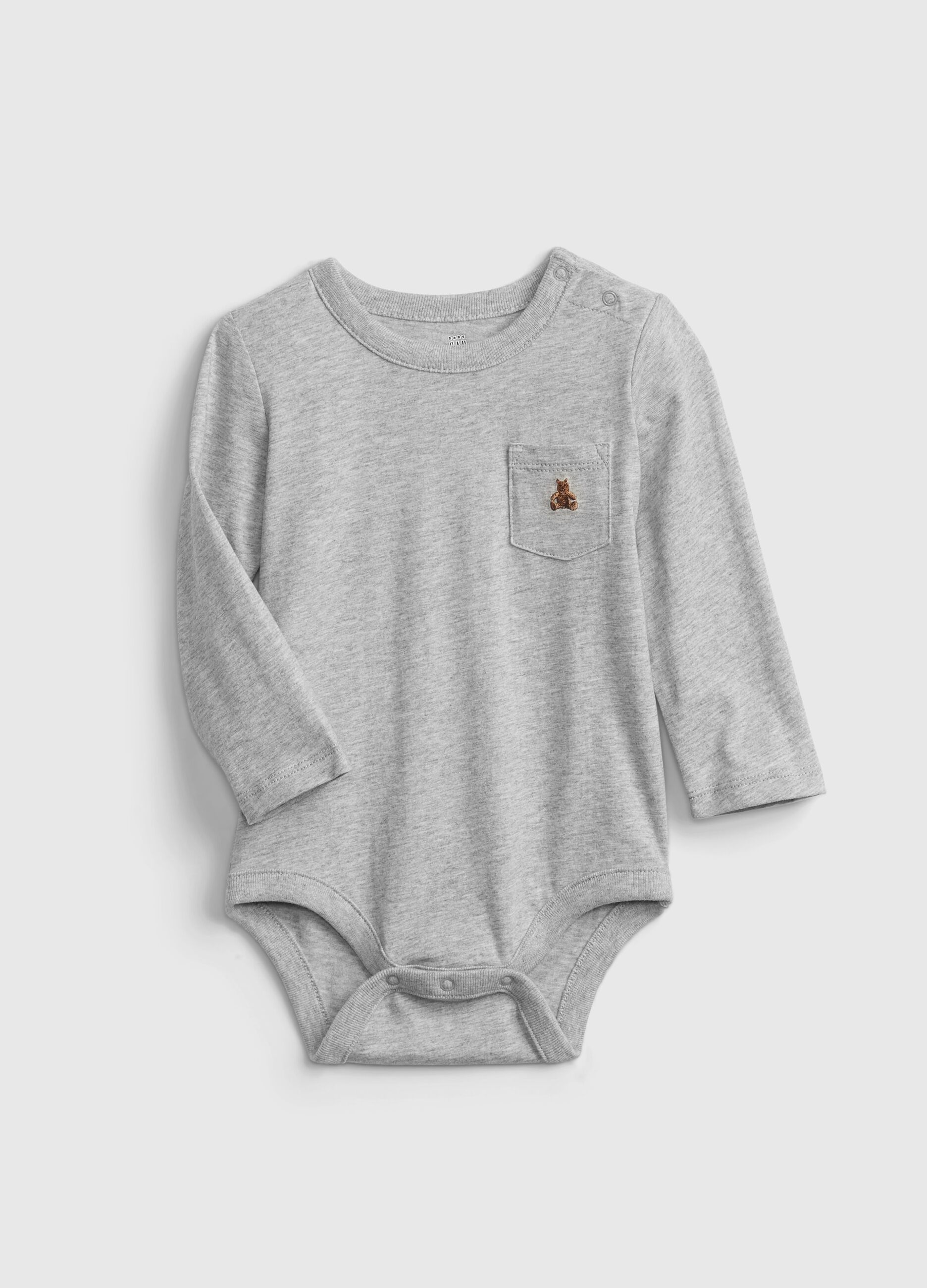 Body a maniche lunghe con ricamo orsetto