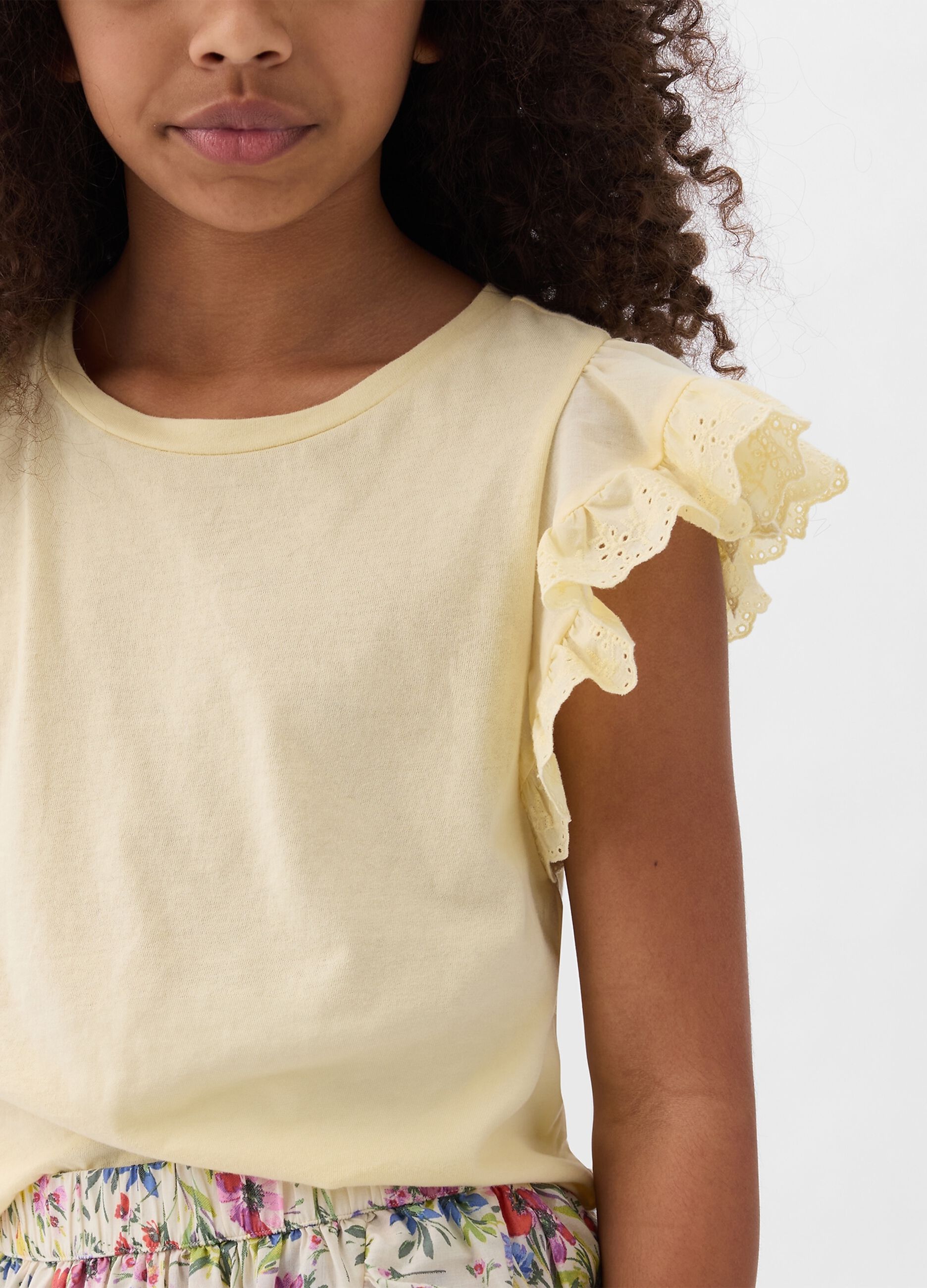 Cotton T-shirt with broderie anglaise flounces_1