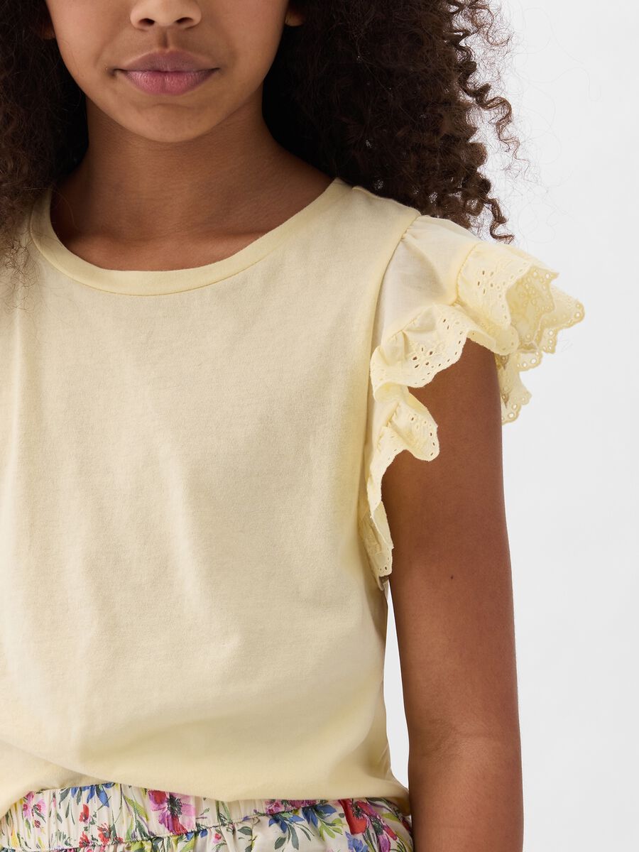 Cotton T-shirt with broderie anglaise flounces Girl_1