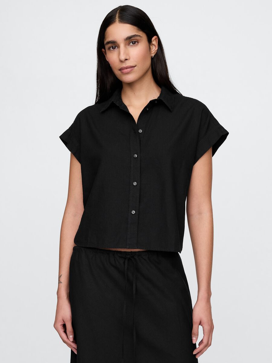 Camicia cropped nera Gap in lino e viscosa Donna_0