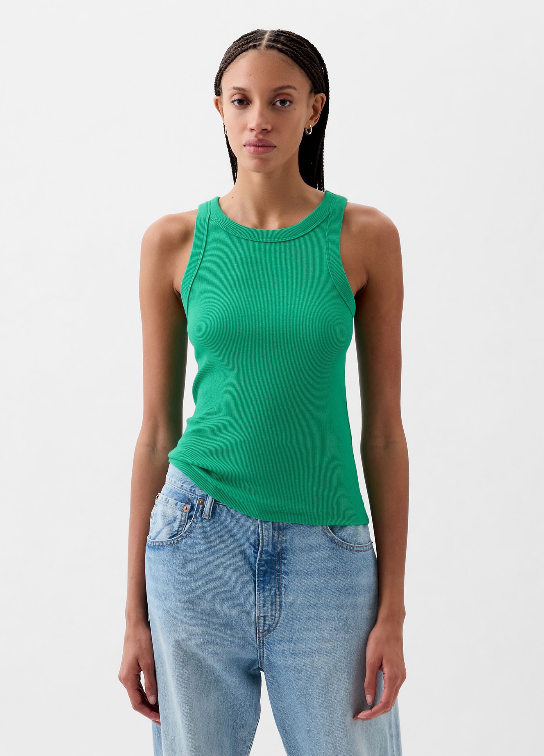Ribbed tank top with halter neck
