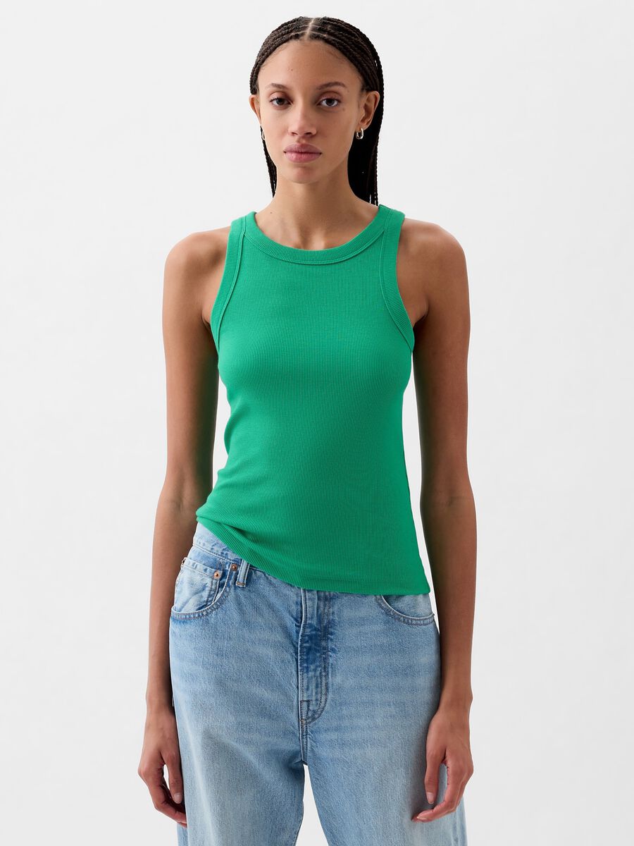 Tank top a costine con scollo halter Donna_0