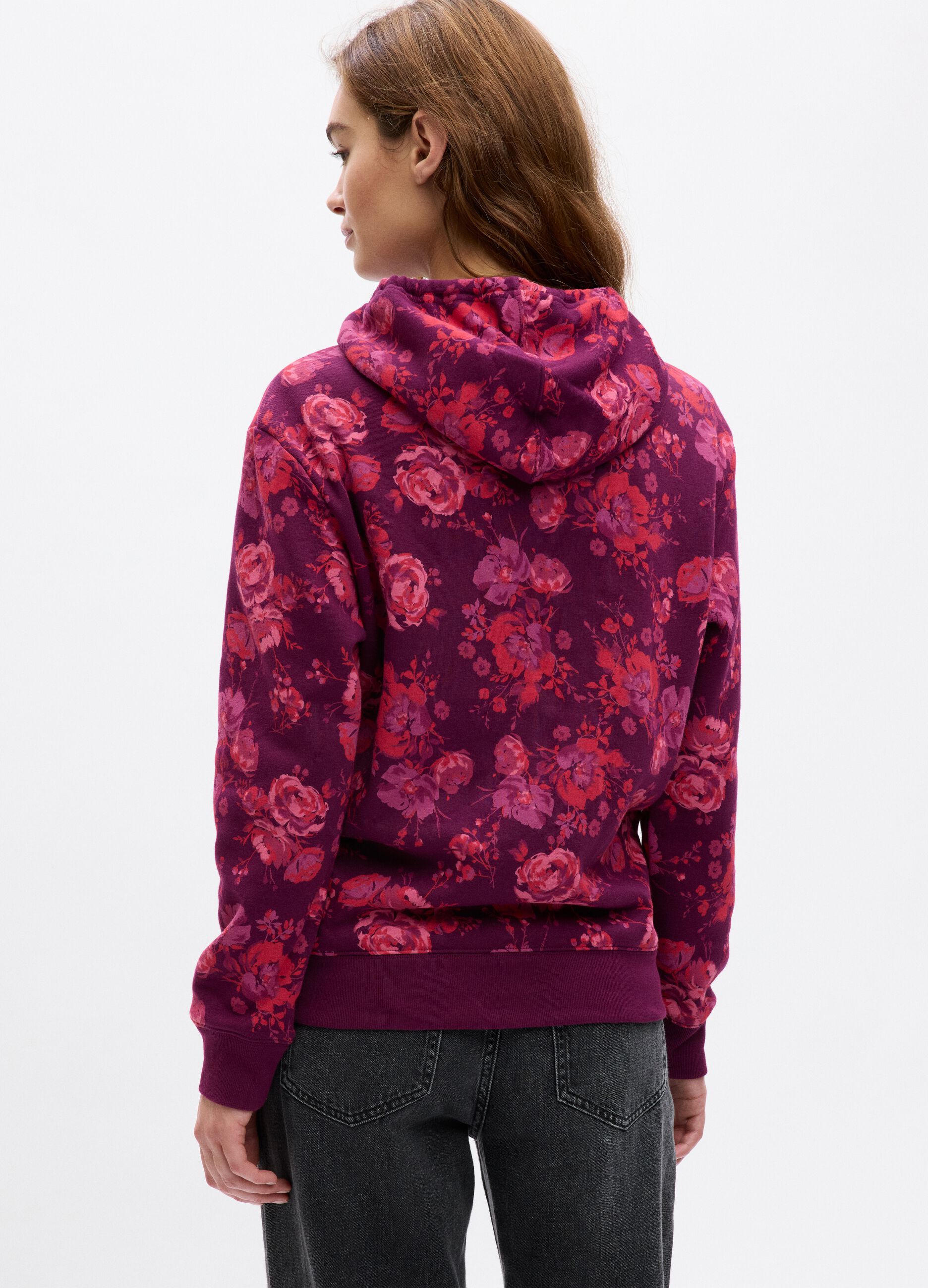 Patterned sweatshirt with hood and logo embroidery_1