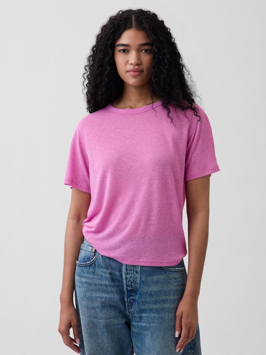 T-shirt a maniche corte in misto lino Donna_0