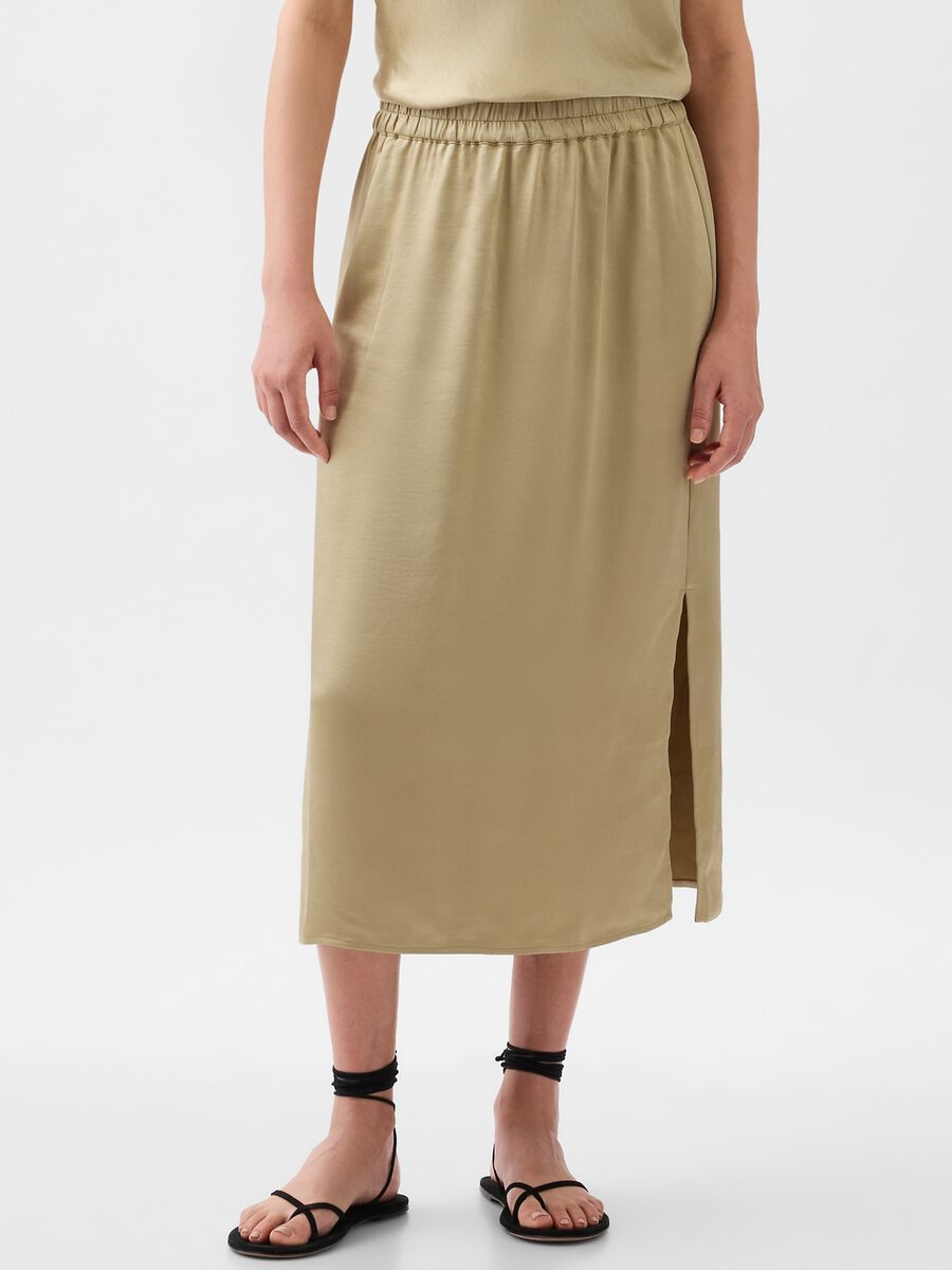 Pull-on midi skirt in satin Woman_2