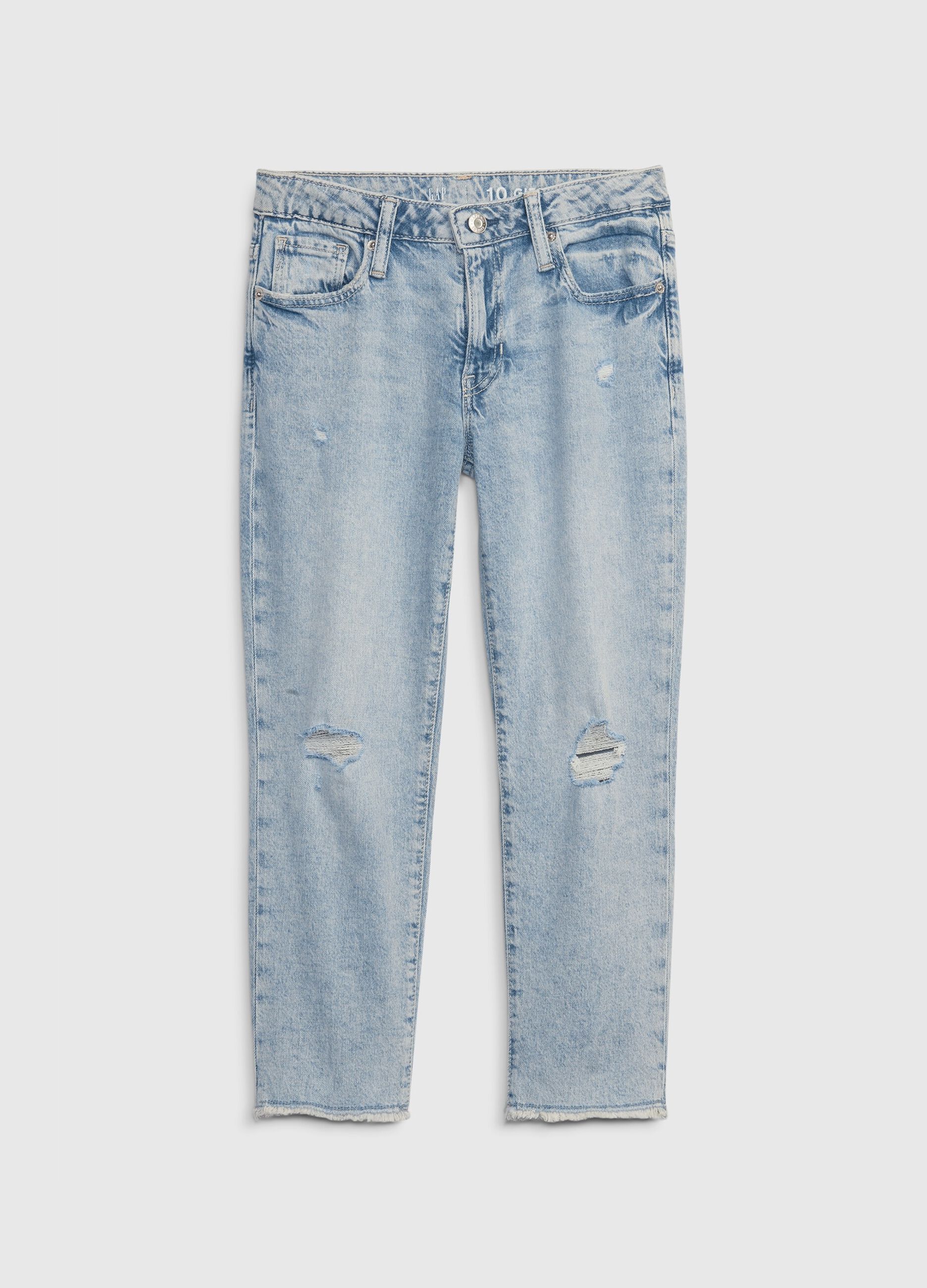 Mid-rise girlfriend jeans with worn look