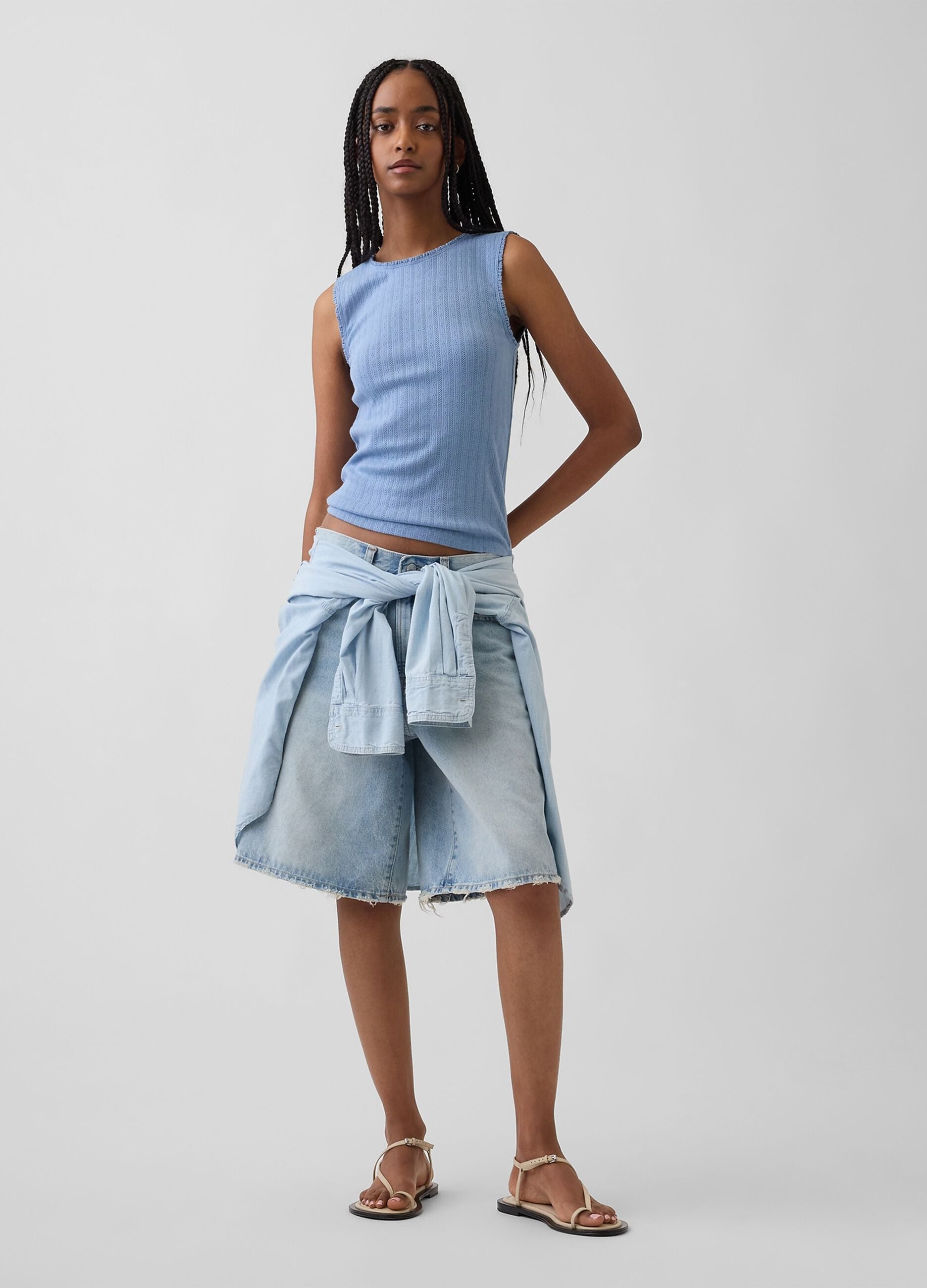 Top in misto cotone a costine
