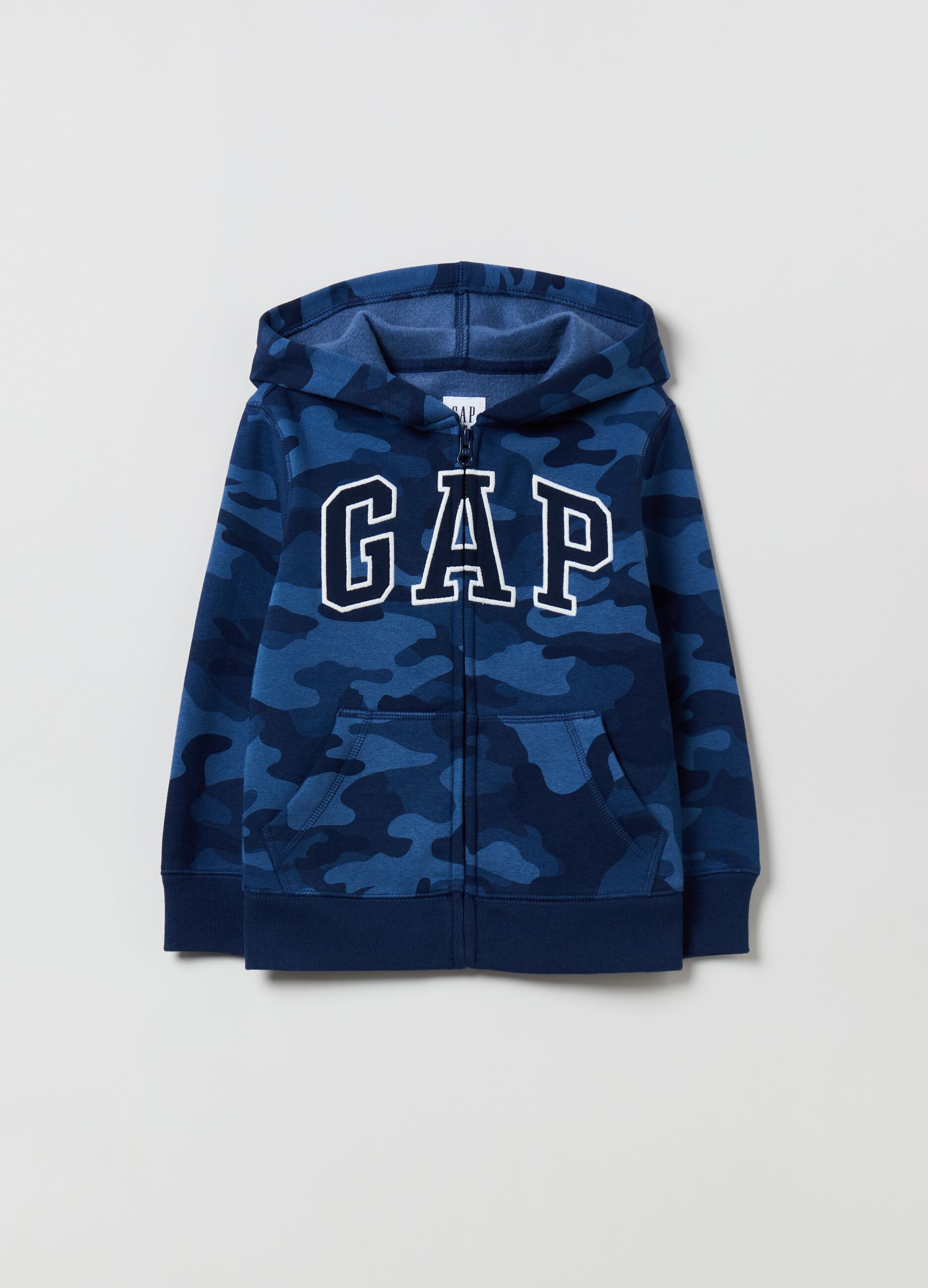 Full-zip sweatshirt in camouflage fleece with logo
