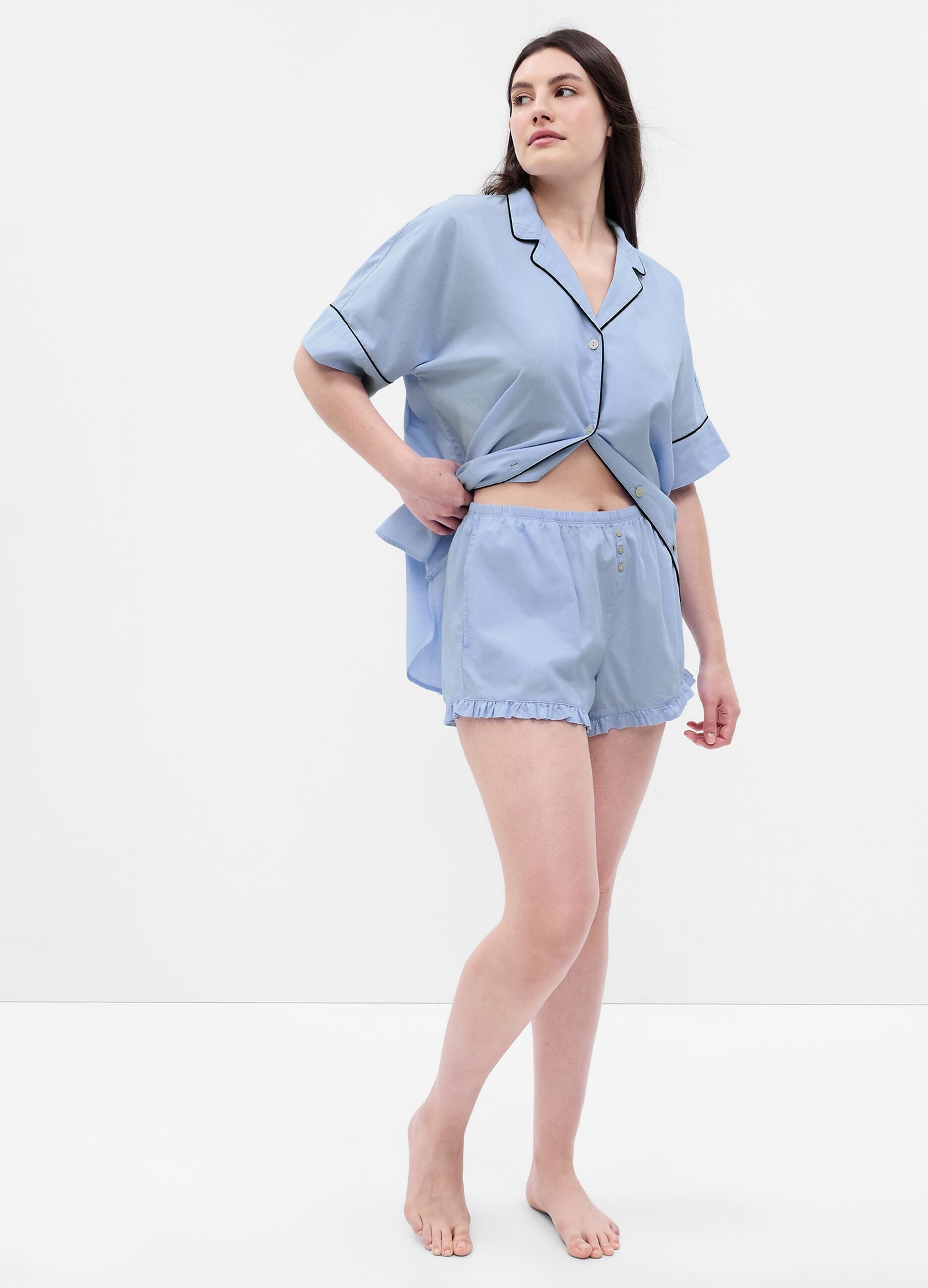 Shorts pigiama in popeline con rouches_3