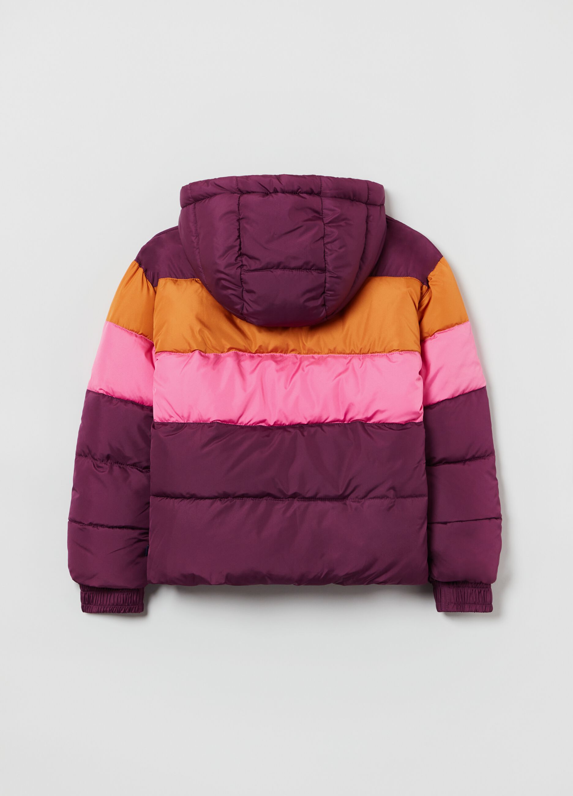 Piumino full-zip color block con cappuccio_1