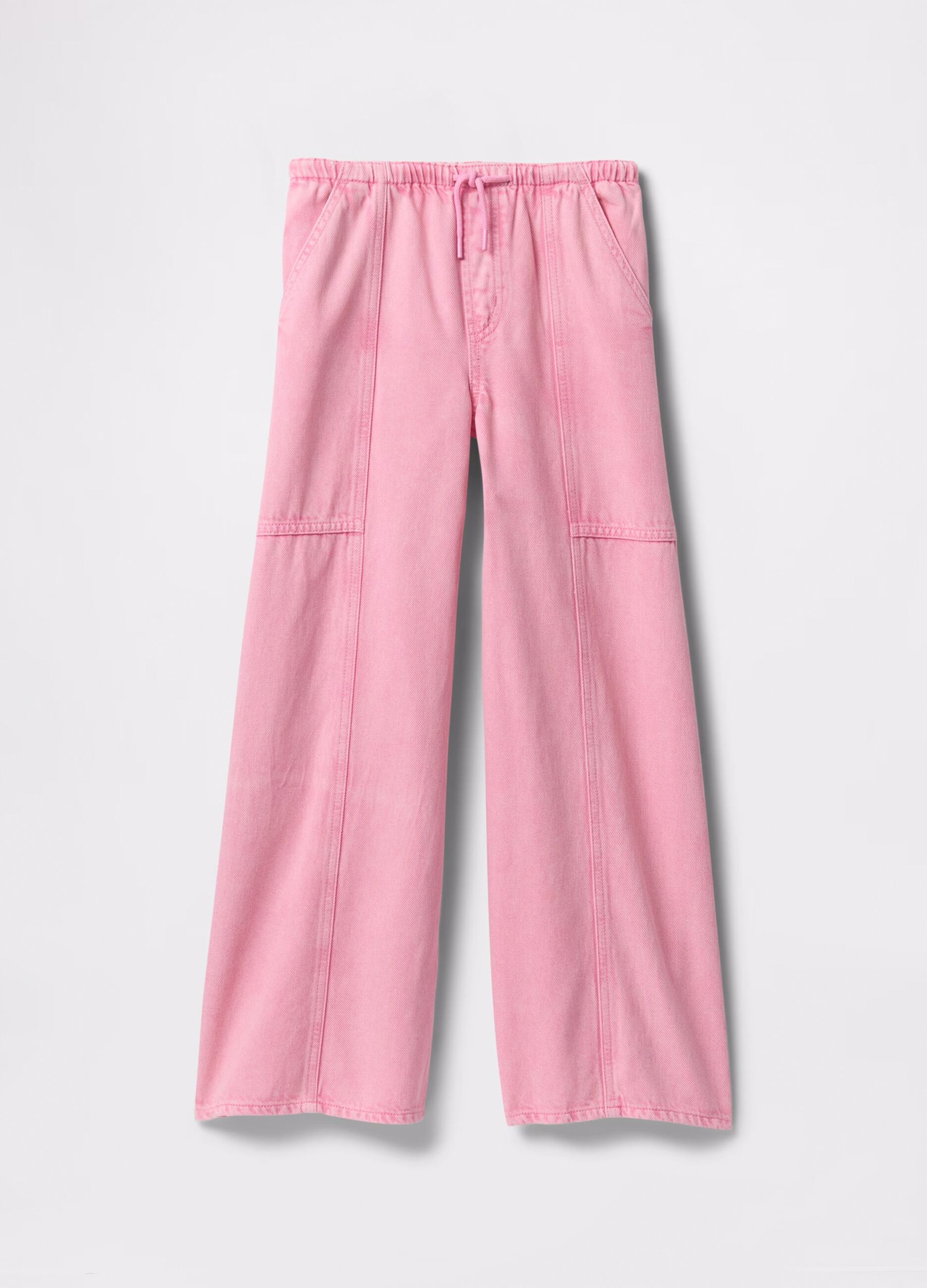 Pantaloni rosa a gamba larga con coulisse_3