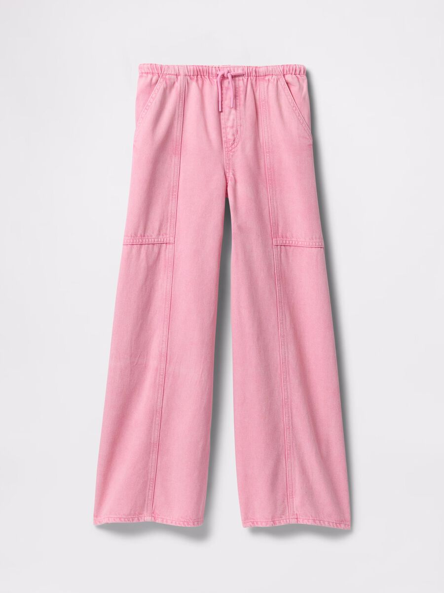 Pantaloni rosa a gamba larga con coulisse Bambina_3