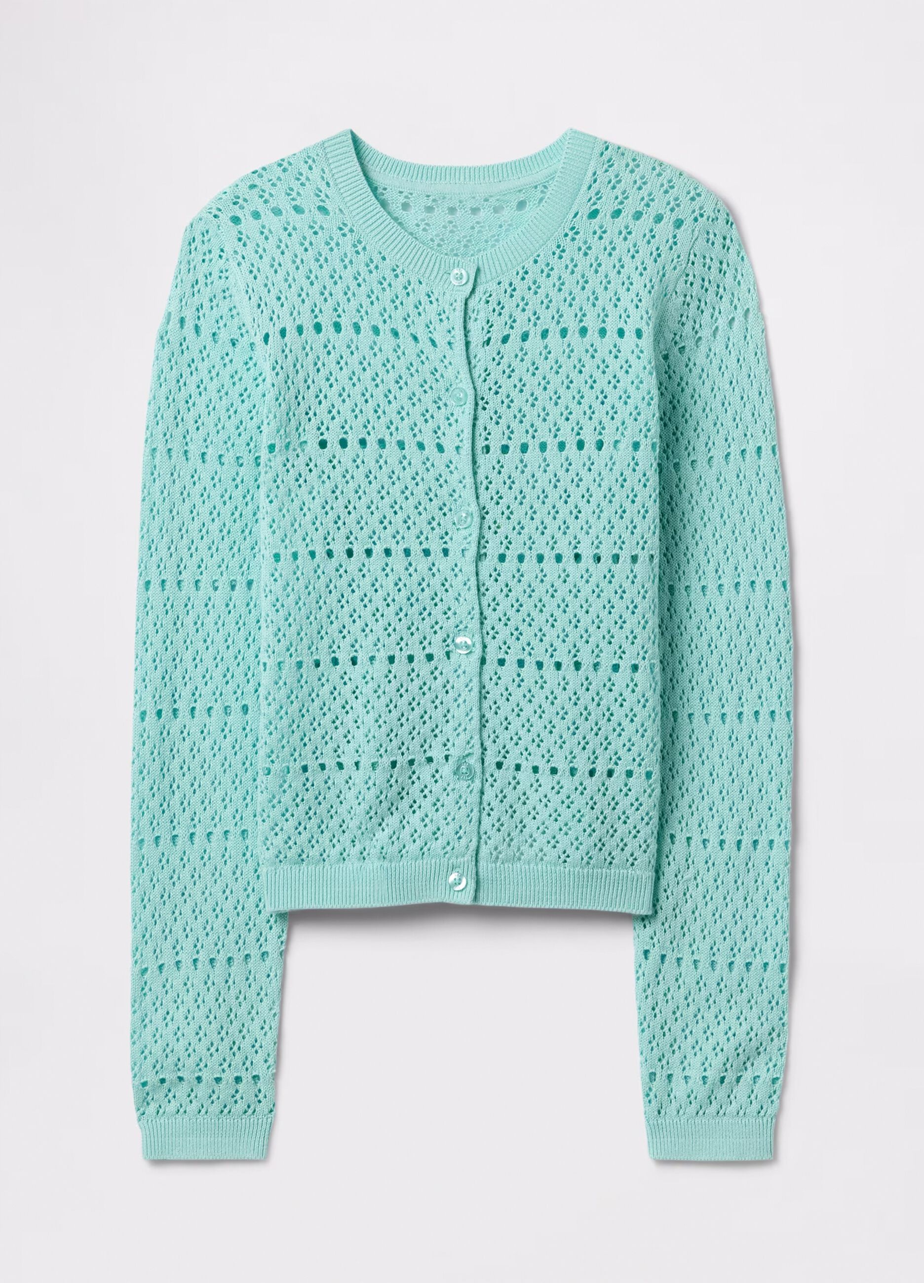 Cardigan verde con lavorazione traforata_3