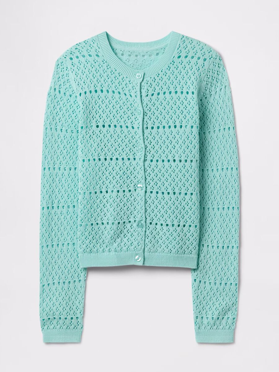 Cardigan verde con lavorazione traforata Bambina_3