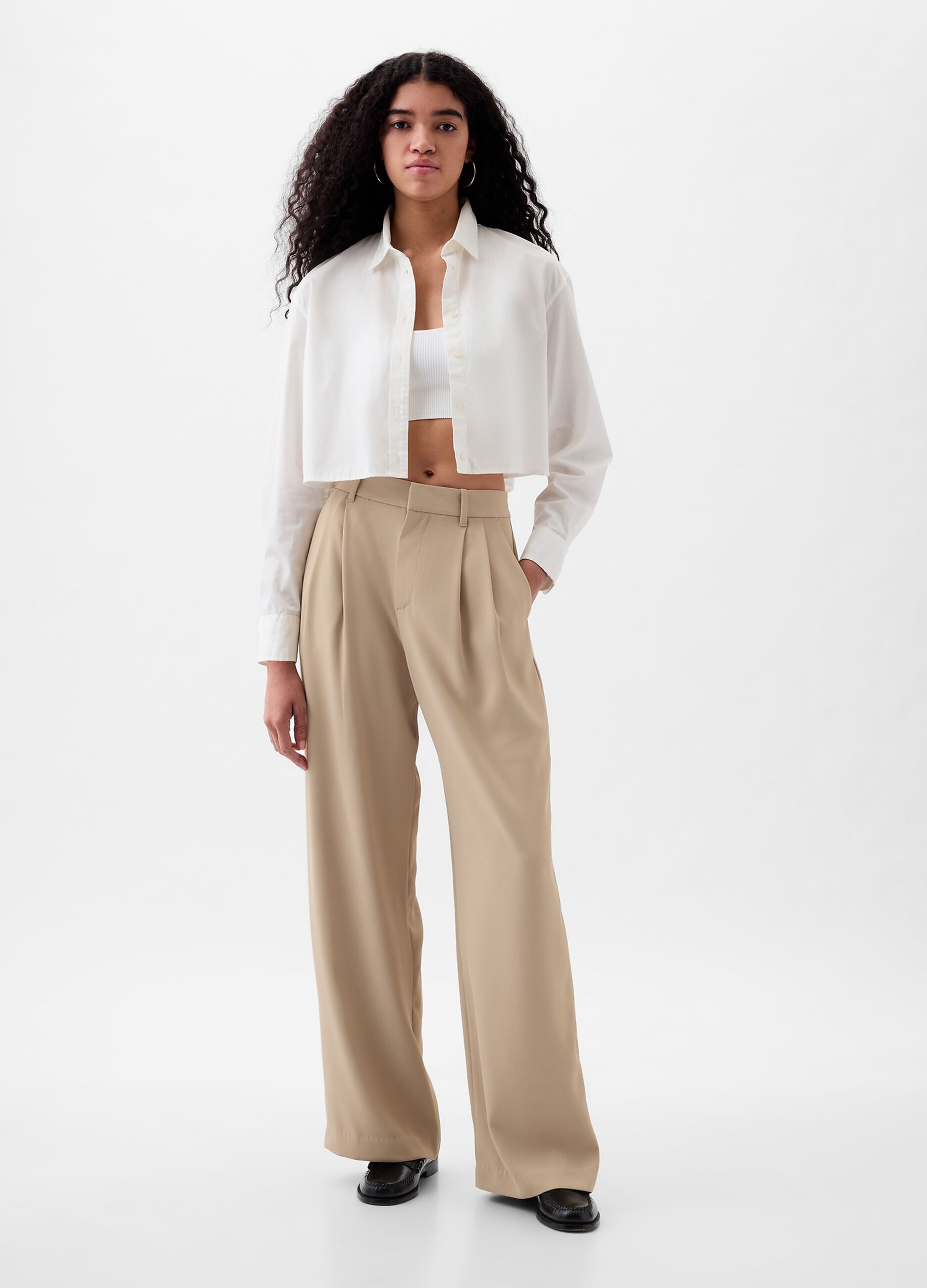 Pantalone wide leg vita alta con pinces