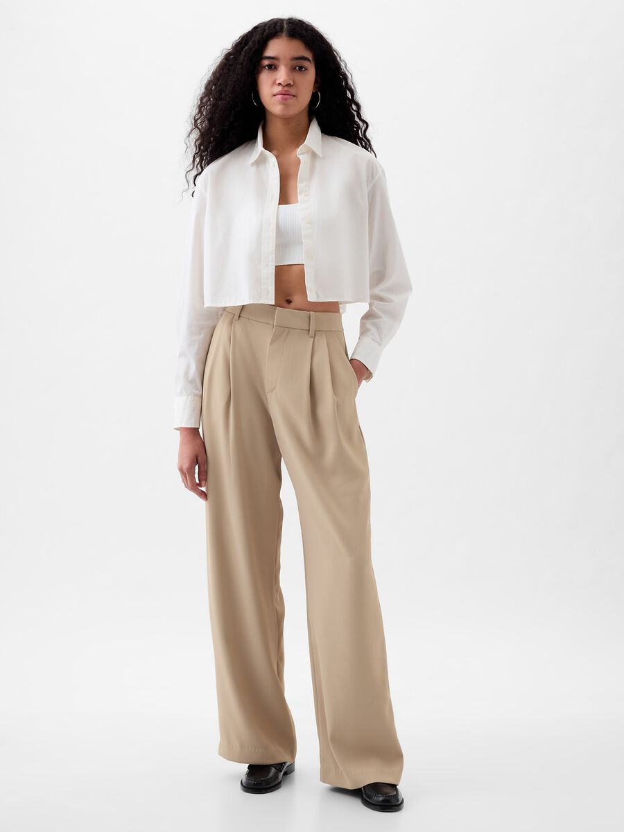 Pantalone wide leg vita alta con pinces Donna_0