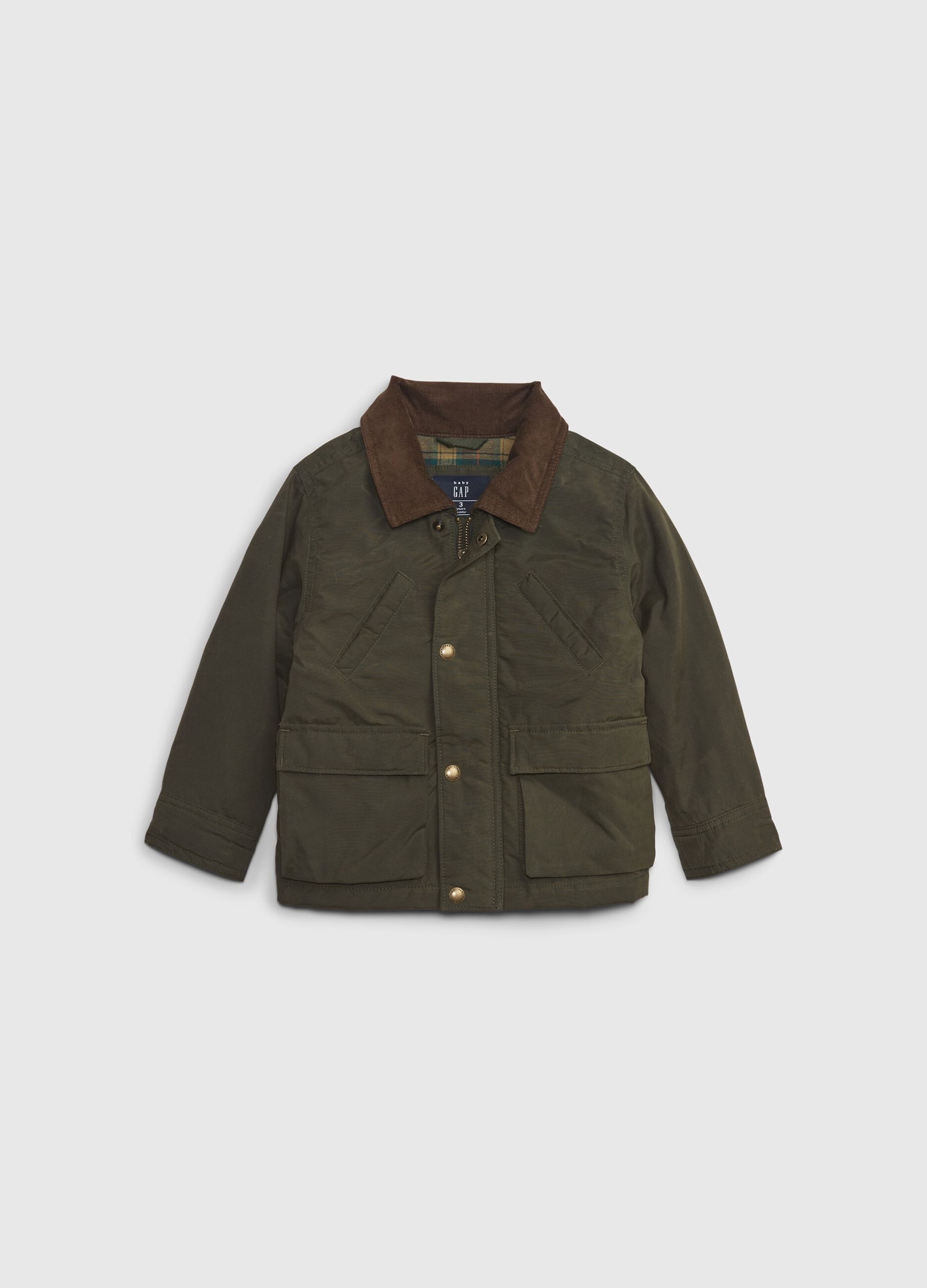 Full-zip raincoat with teddy bear embroidery