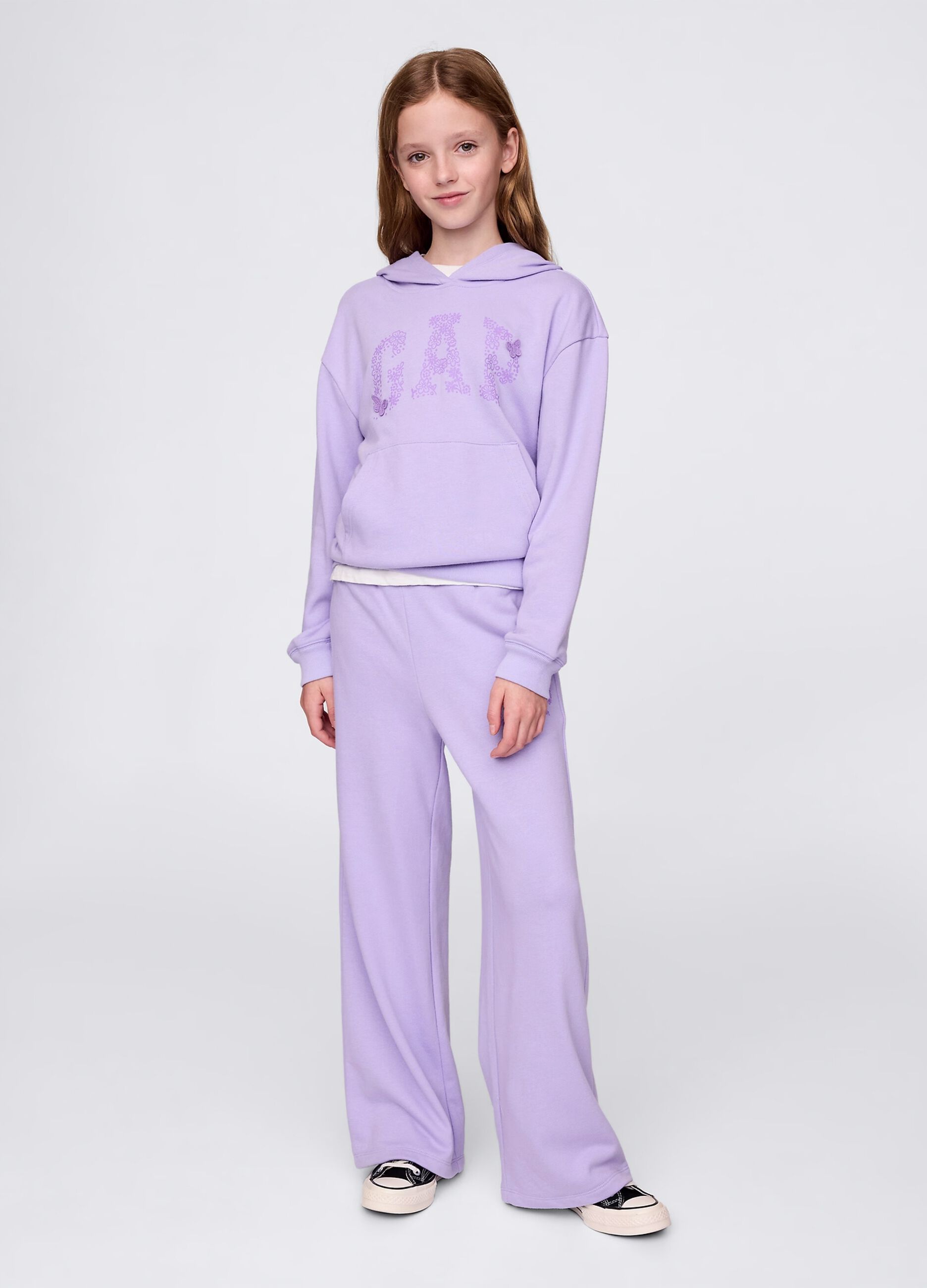 Joggers viola a gamba larga con stampa logo