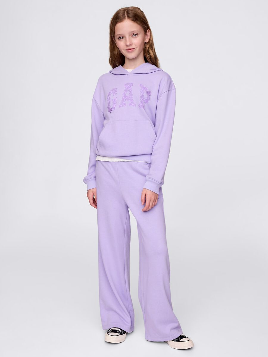 Joggers viola a gamba larga con stampa logo Bambina_0