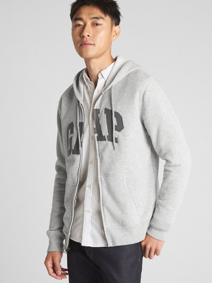 Full-zip sweatshirt with hood and logo patch Man_0