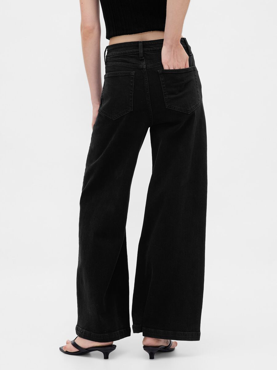 Pantaloni neri wide leg in cotone elasticizzato Donna_2