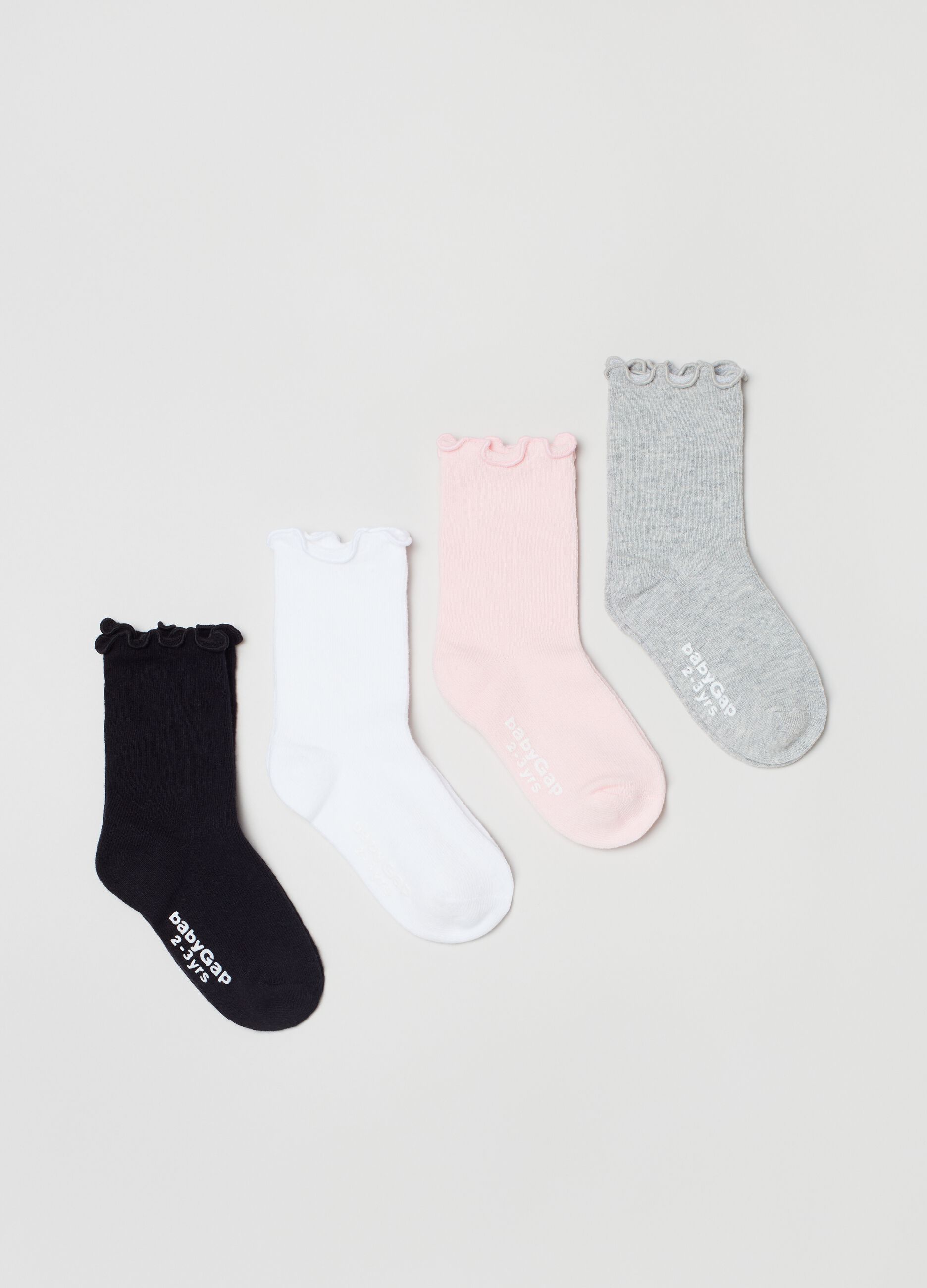 Four-pair pack of socks with scalloped trim