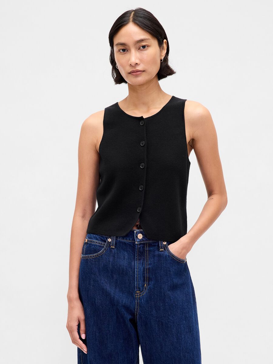Gilet nero in misto cotone Donna_0