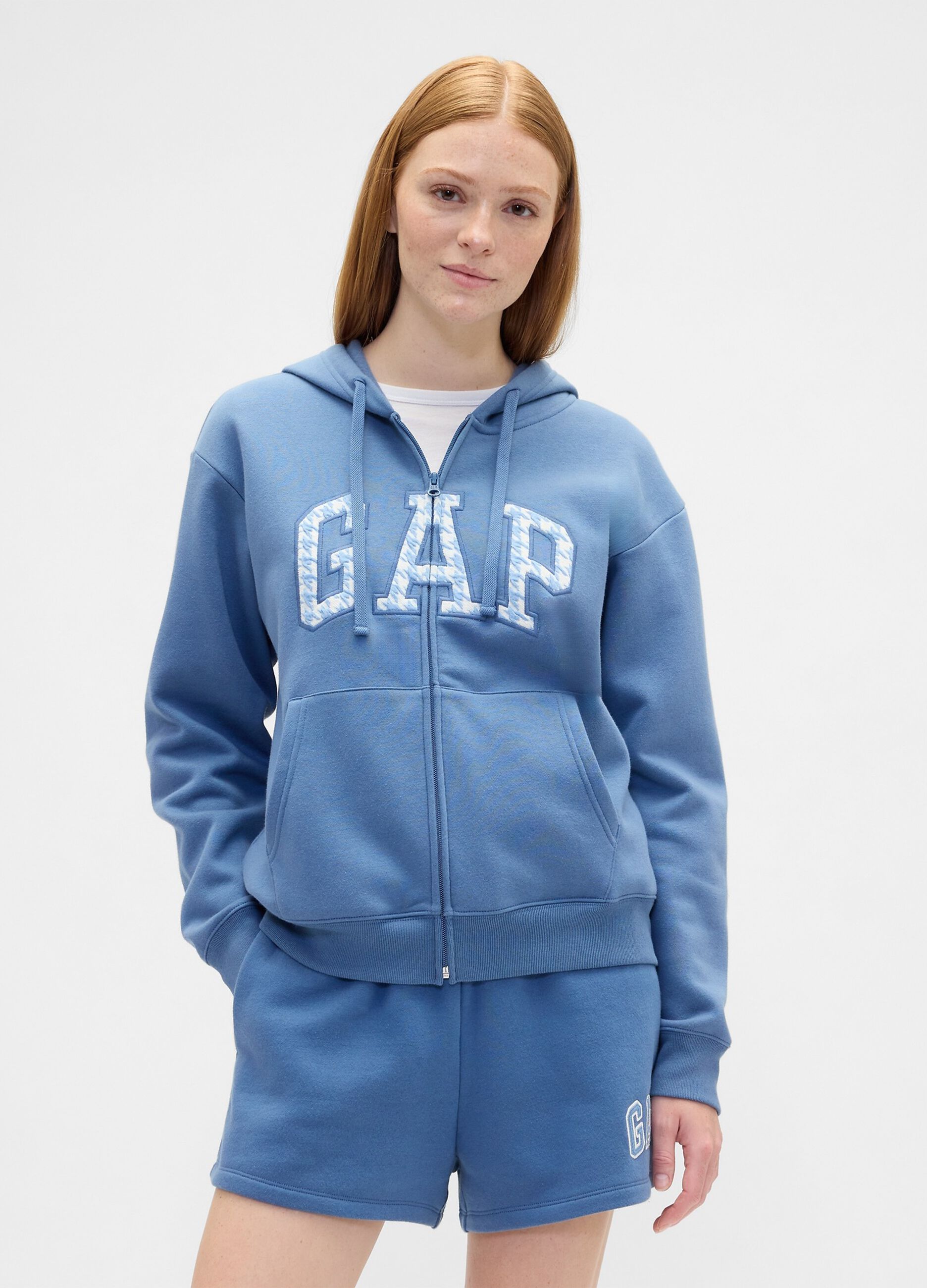 Felpa blu con cappuccio e zip