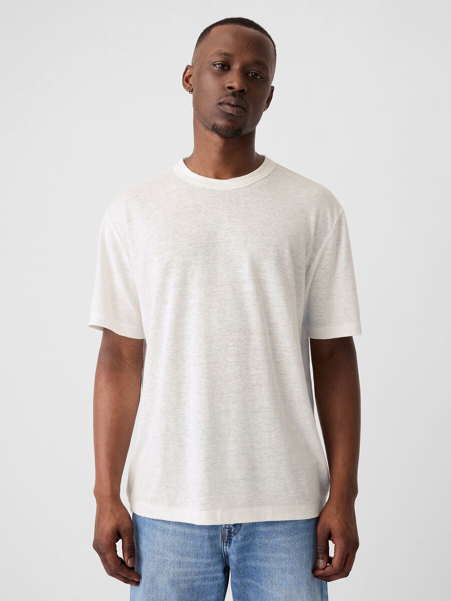 T-shirt girocollo in misto lino Uomo_0