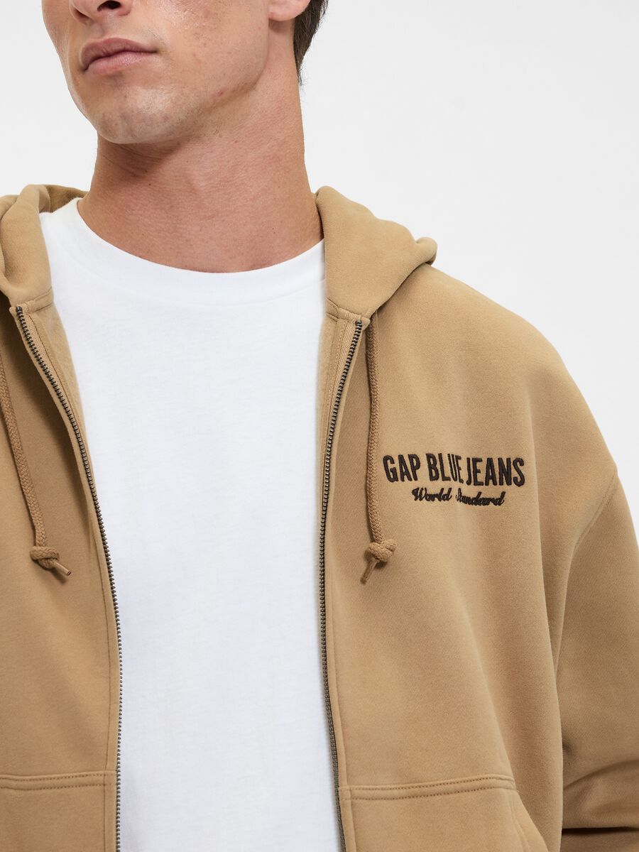 Felpa beige con cappuccio e zip integrale Uomo_2