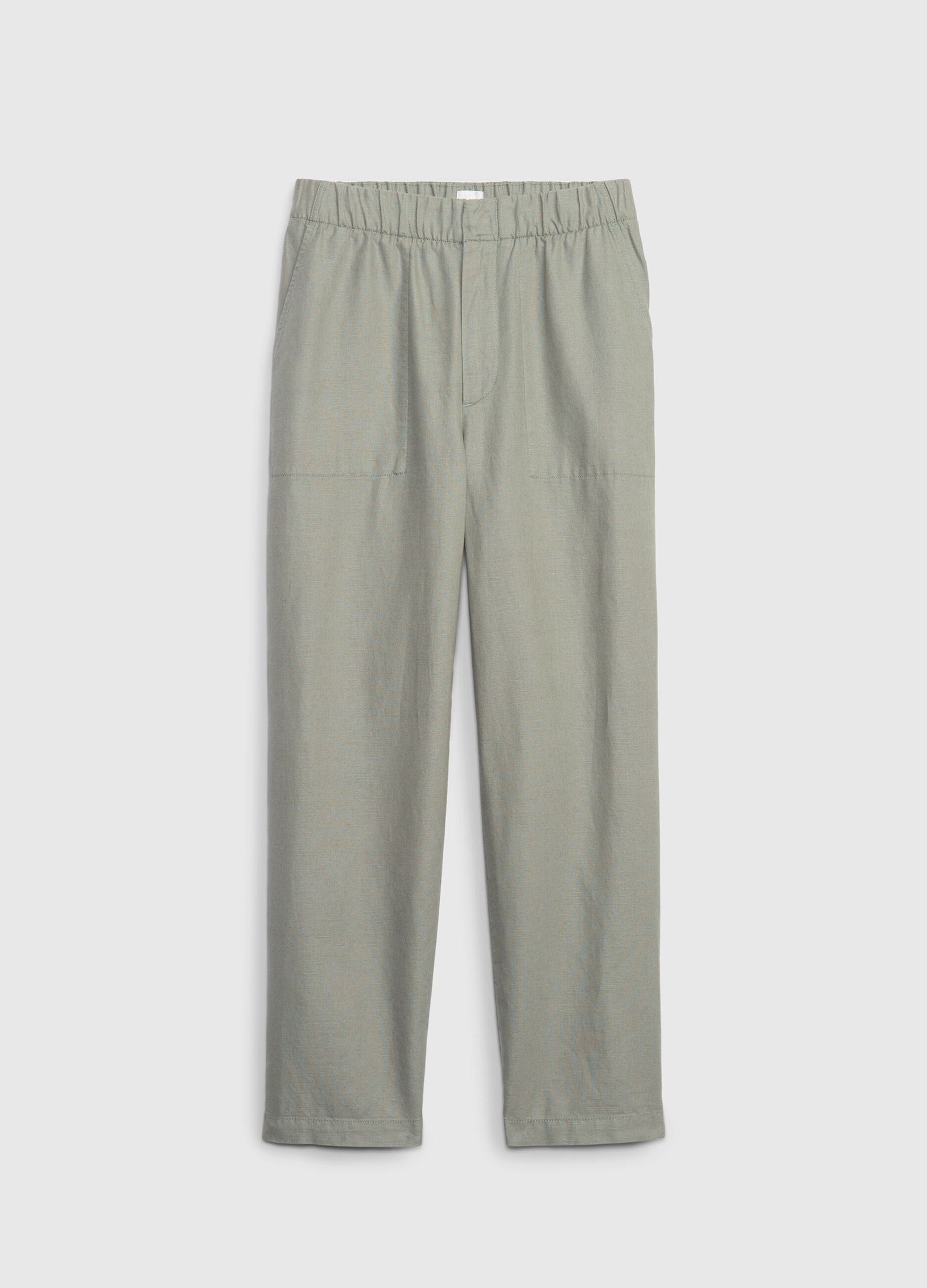 Pantaloni straight fit in lino e cotone_5