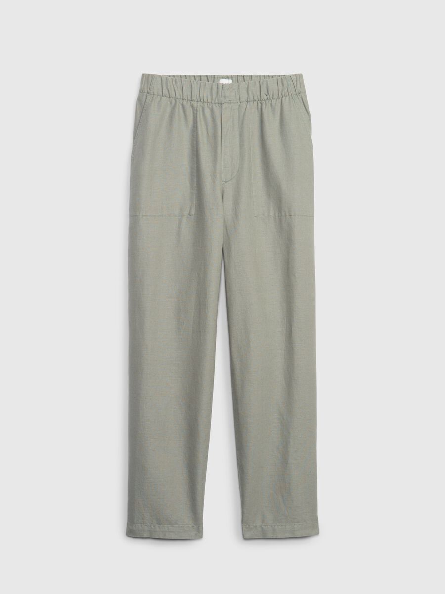 Pantaloni straight fit in lino e cotone Donna_5