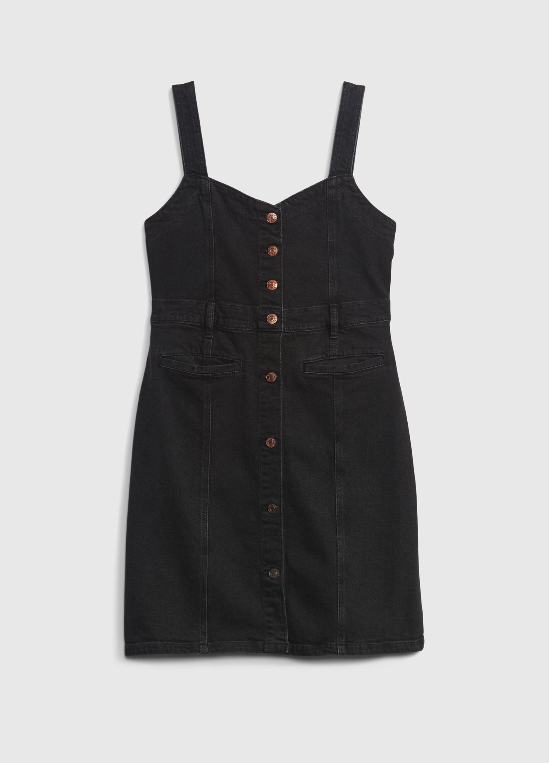 Short pinafore dress in denim with pockets_5