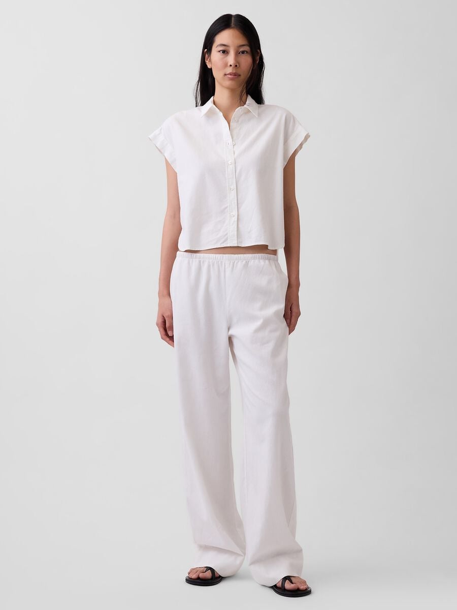 Pantaloni palazzo in misto lino Donna_0