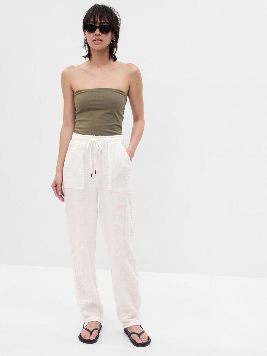Straight-fit trousers in cotton gauze Woman_0