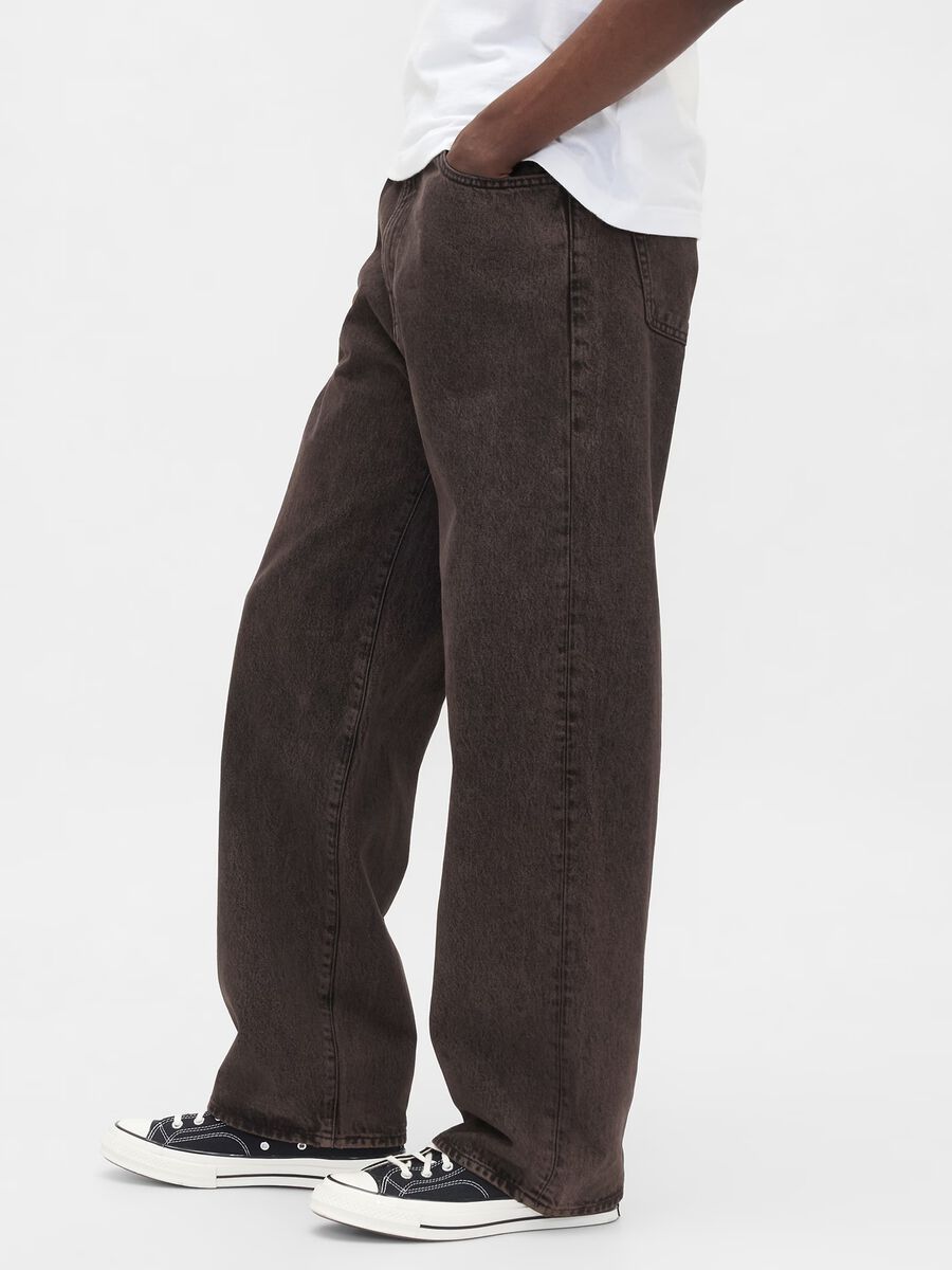 Pantaloni in puro cotone marroni regular fit con cinque tasche Uomo_3
