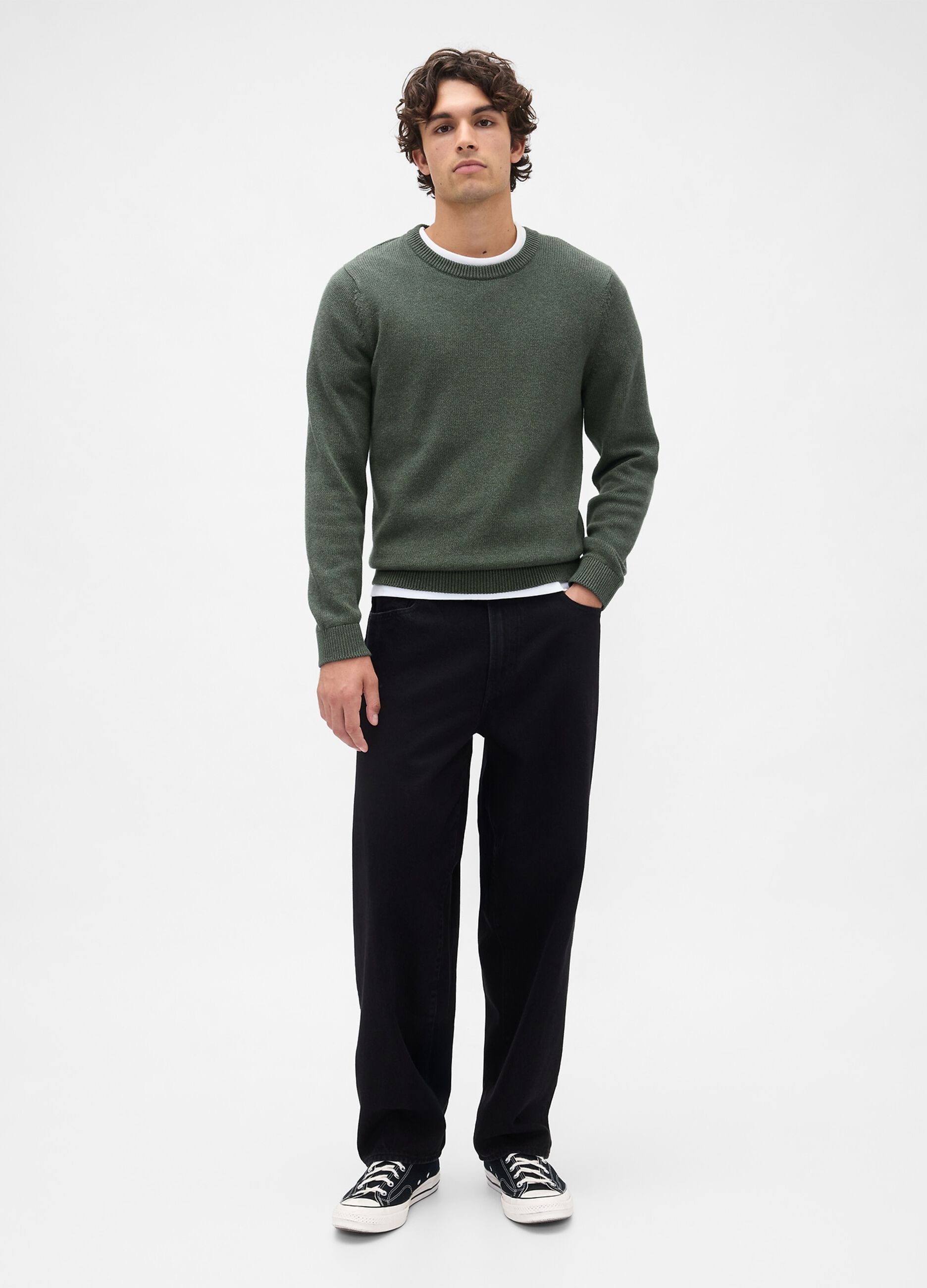 Maglione girocollo verde in puro cotone