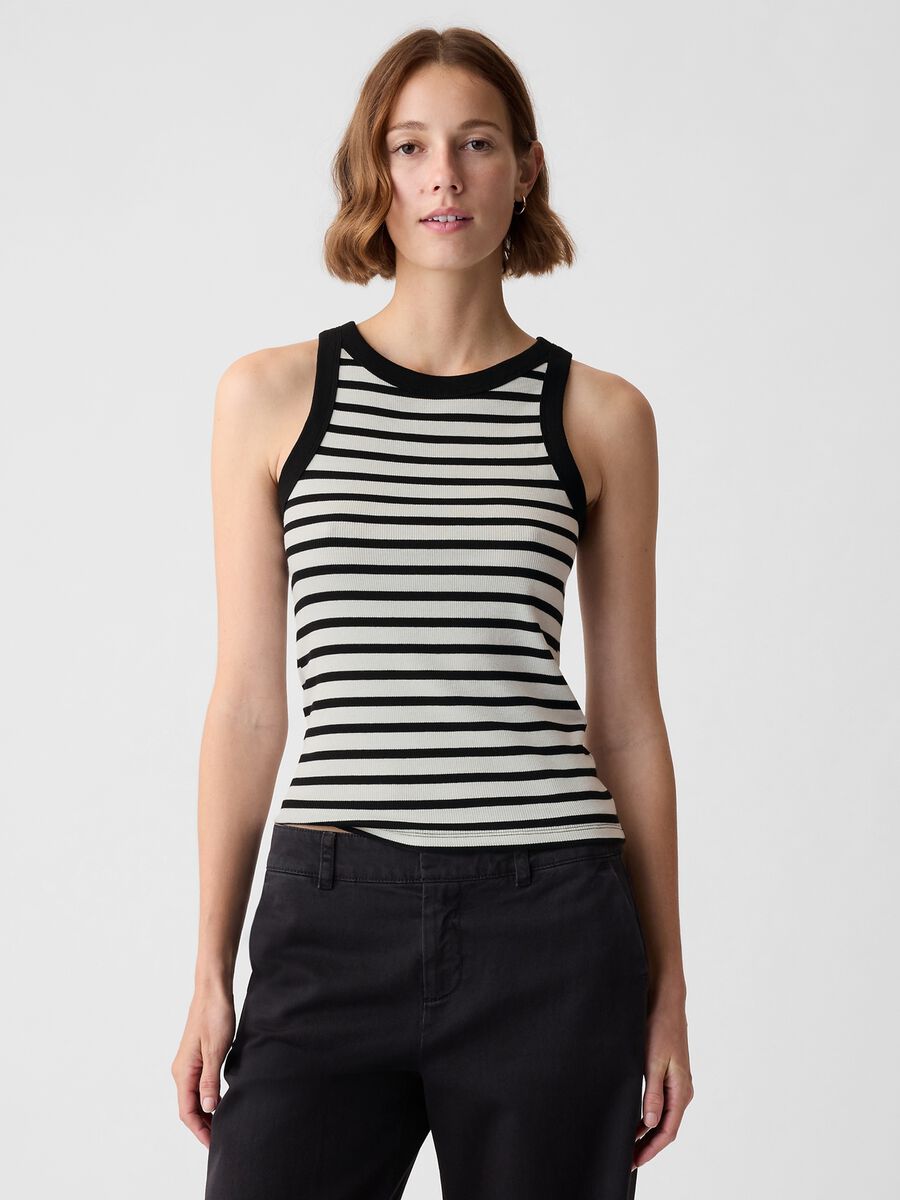 Tank top a costine con scollo halter Donna_0