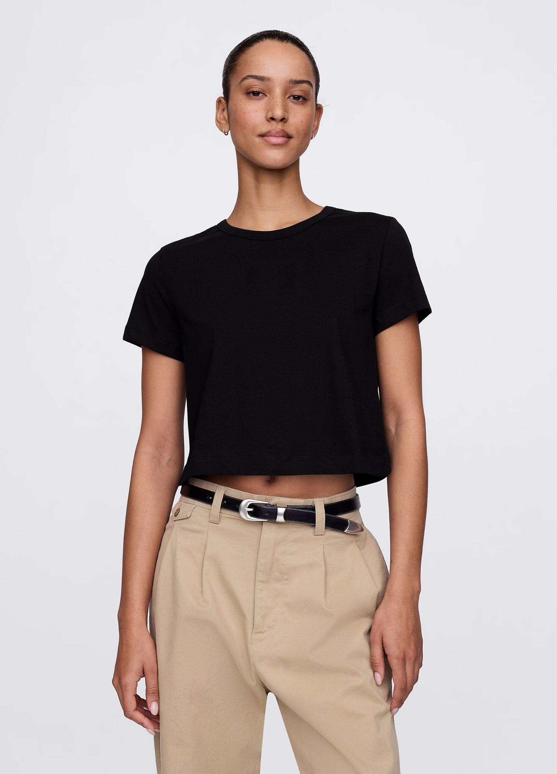 Black cropped T-shirt in cotton