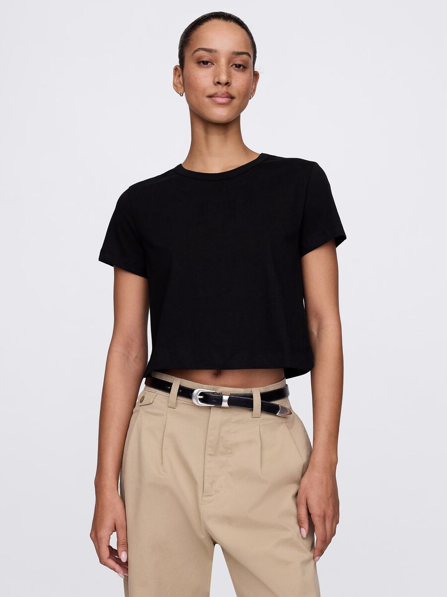 Black Cropped Cotton T-shirt by Gap Woman_0
